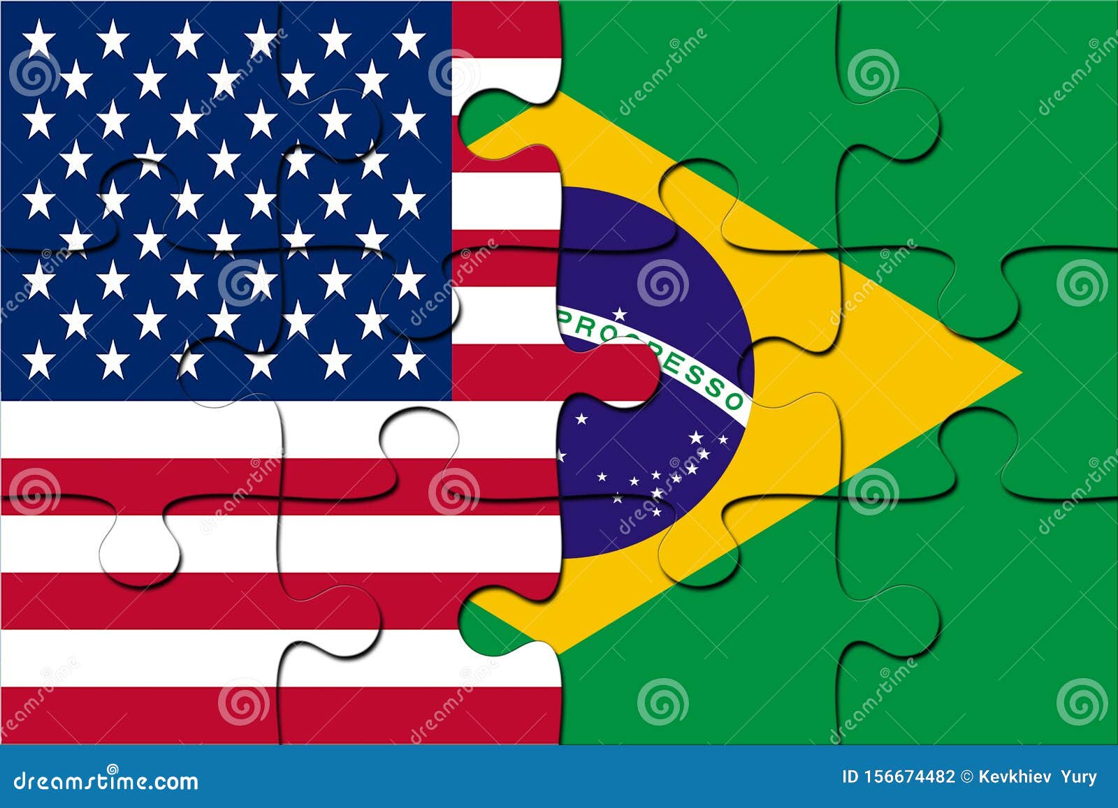 Quebra-cabeça Com Bandeira Nacional Dos EUA E Do Brasil Ilustração