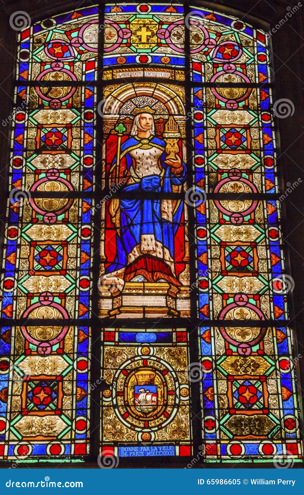 Queen Blanche Stained Glass Saint Louis En L&#39;ile Church Paris France Stock Image - Image of ...