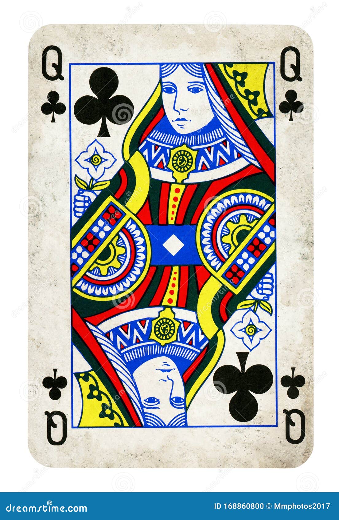 Queen of Clubs Vintage Playing Card - Isolated on White Stock ...