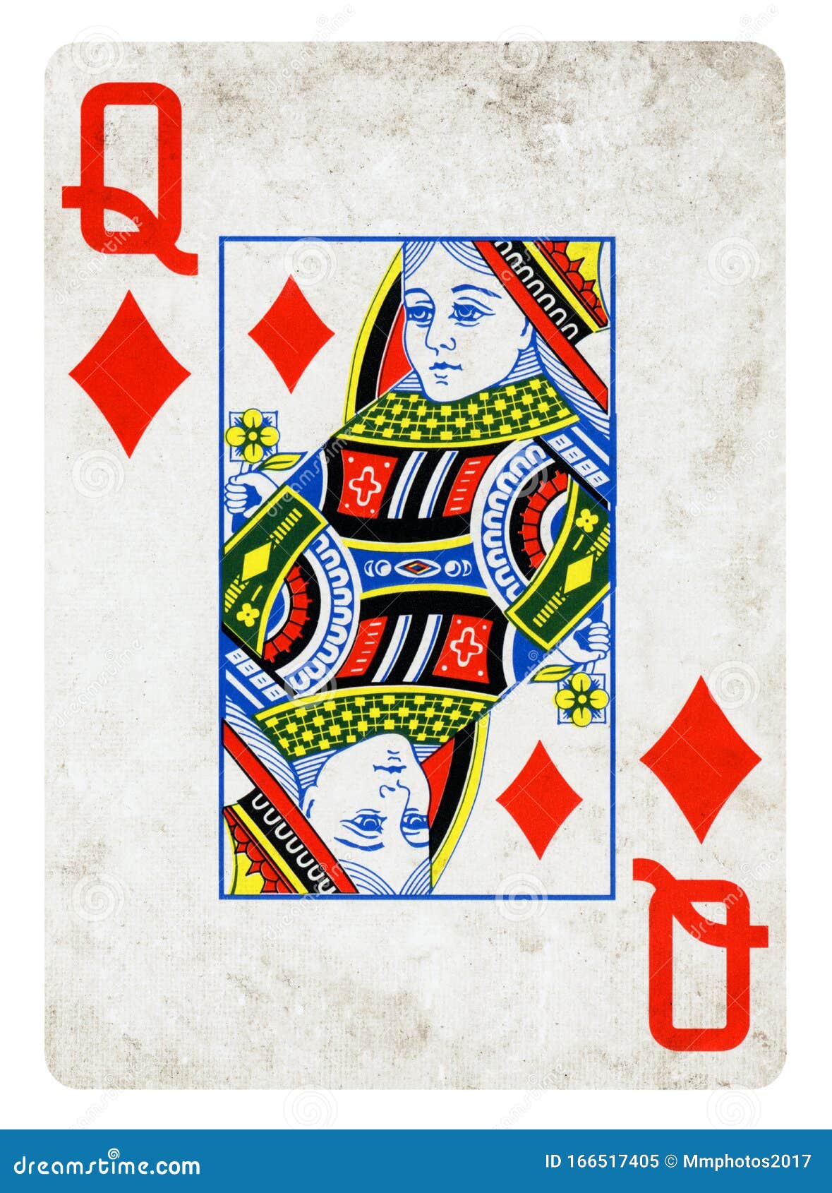 Queen of Diamonds Vintage Playing Card Isolated on White Stock Image ...