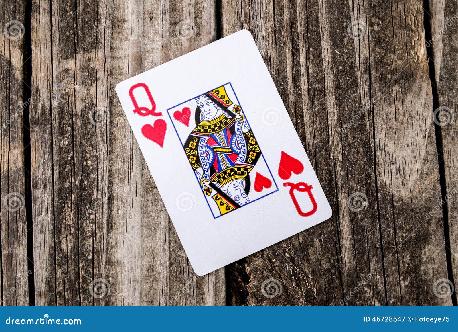 Queen Of Hearts Card On Wood Stock Image - Image: 46728547