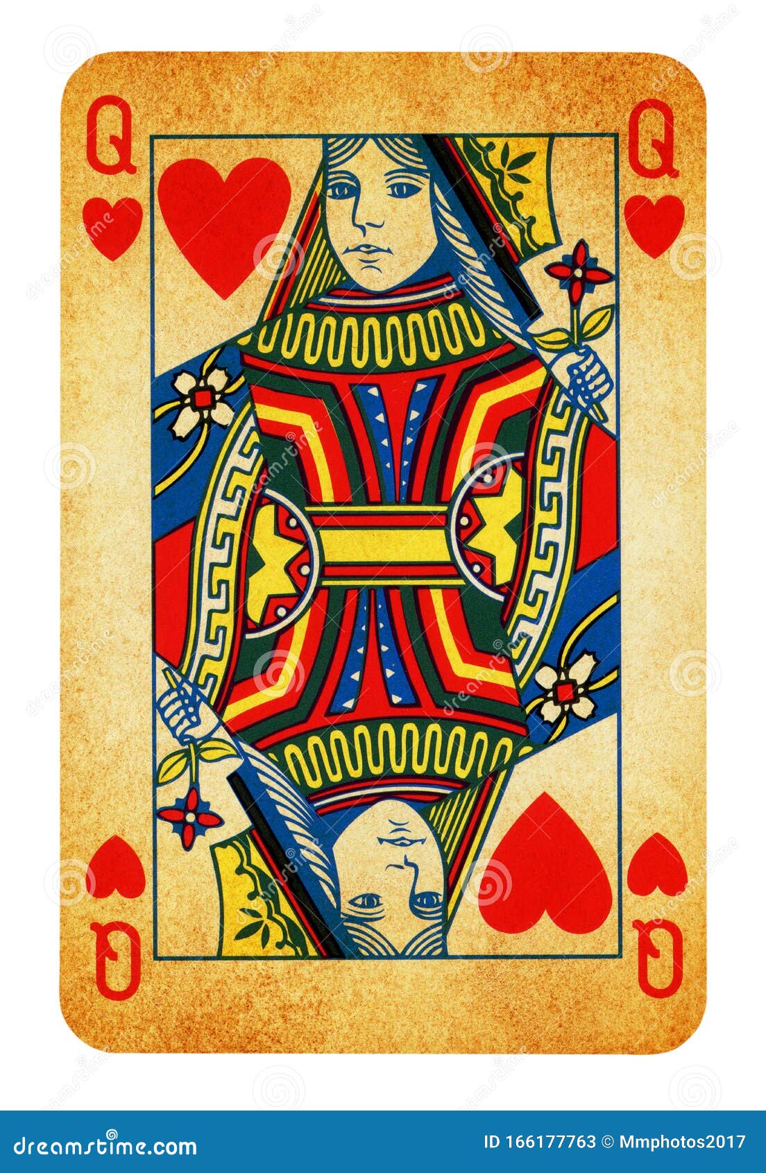 Queen of Hearts Vintage Playing Card Isolated on White Stock ...