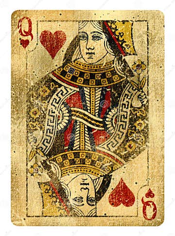 Queen of Hearts Vintage Playing Card Isolated on White Stock Photo ...