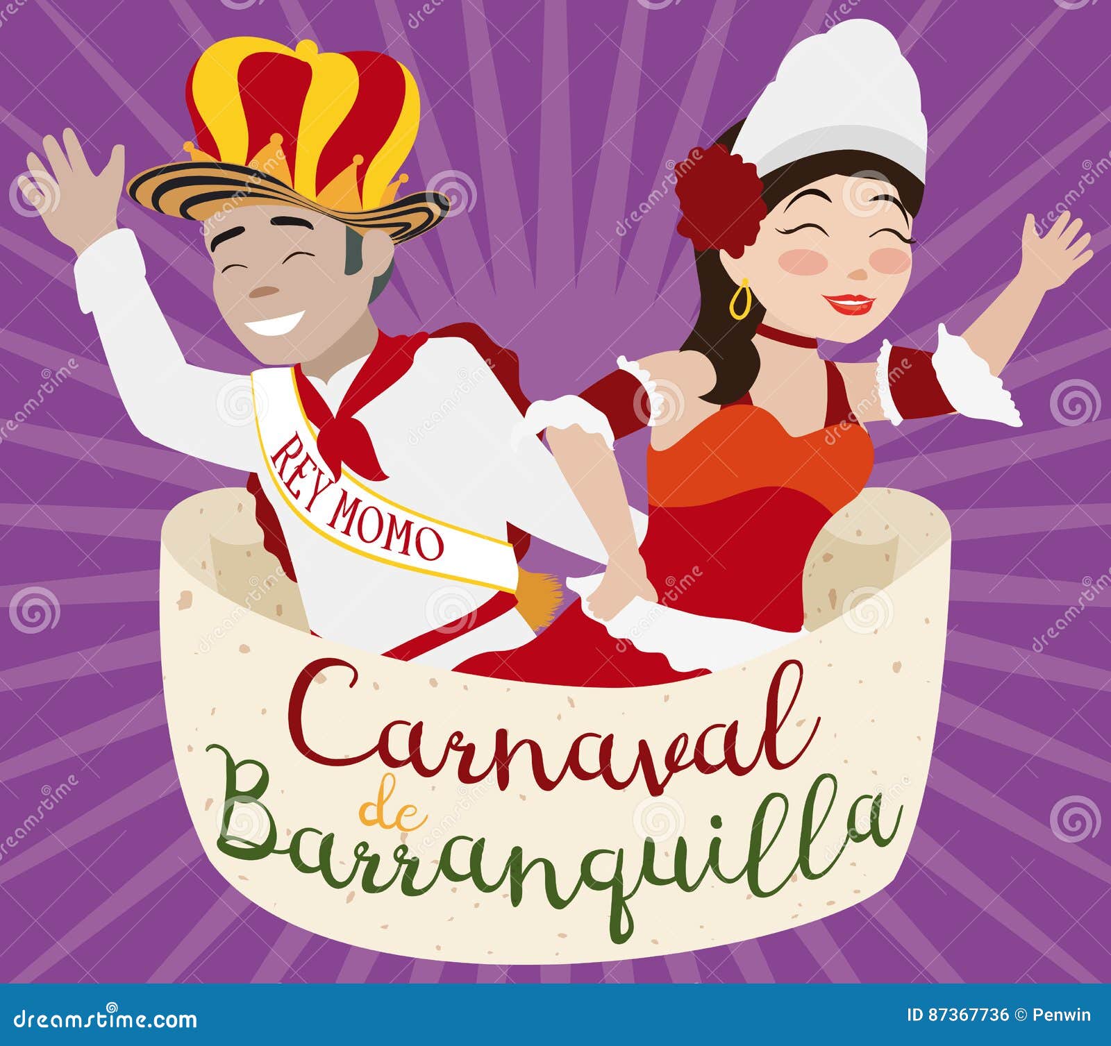 queen and king of barranquilla`s carnival with the royal proclamation,  