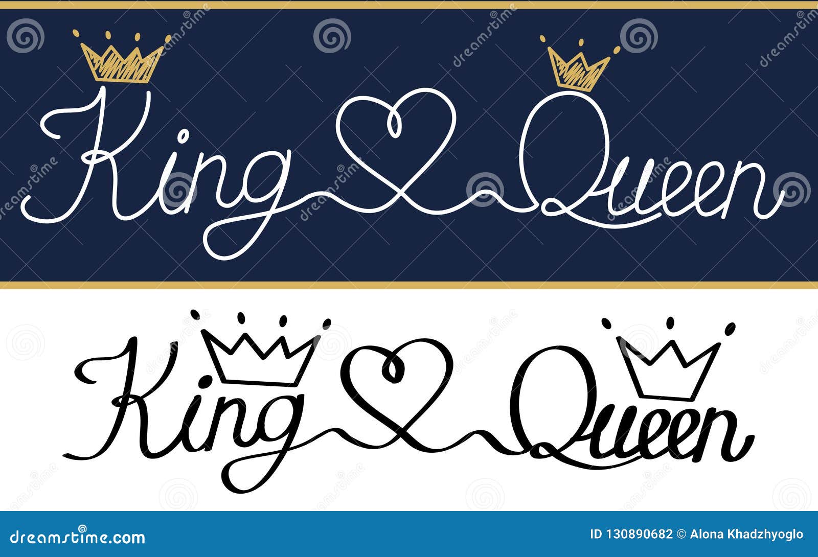 King And Queen Couple Design Black Text And Gold Crown Isolated On