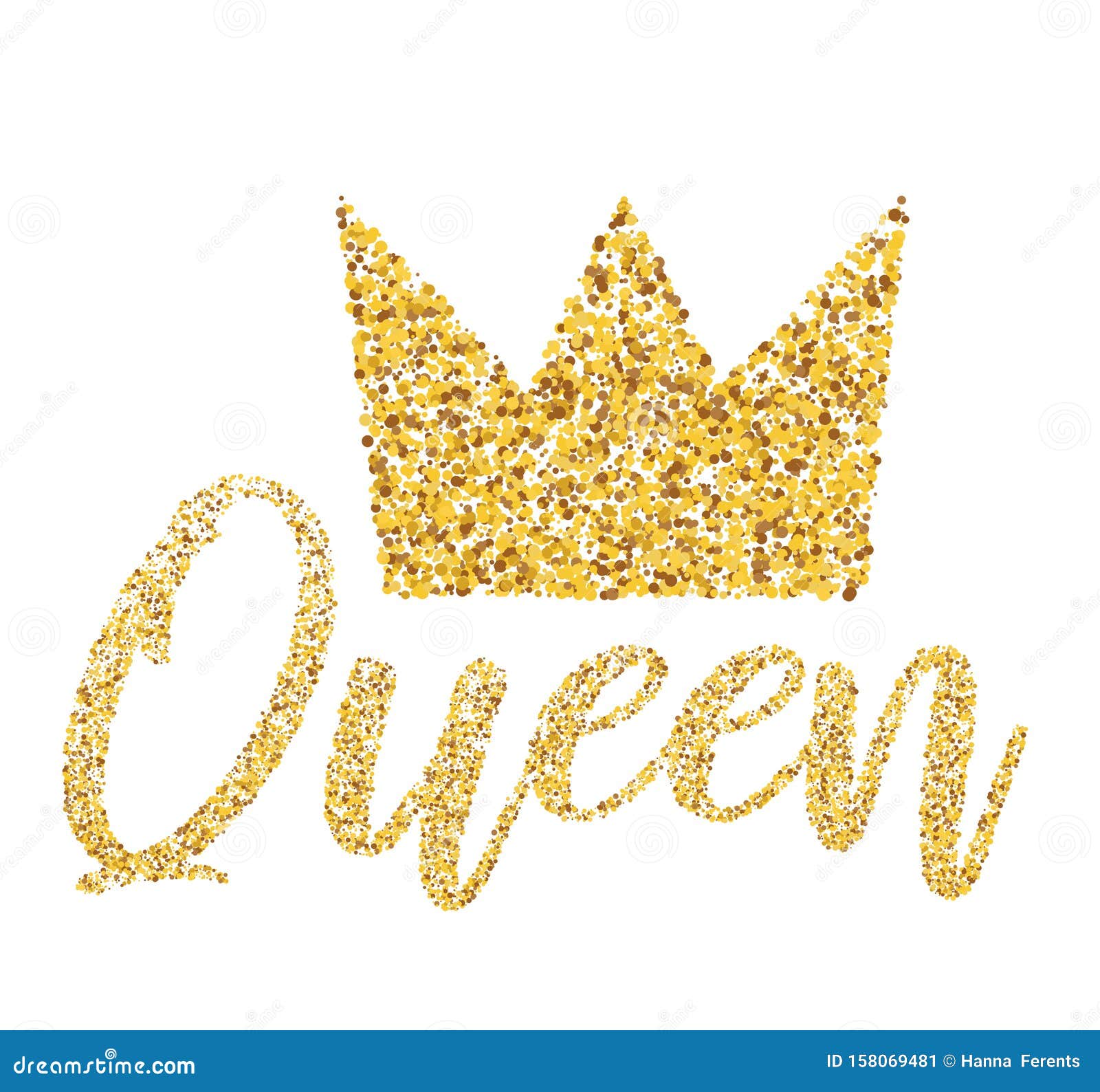 Queen`s Gold Crown with Glitter Isolated on White Background. Vector