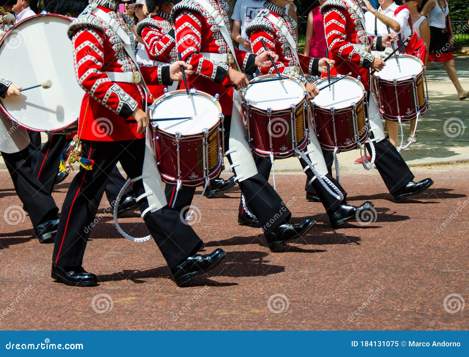 Queen`s Guards Marching with Drums Stock Image Image of band, ceremony 184131075