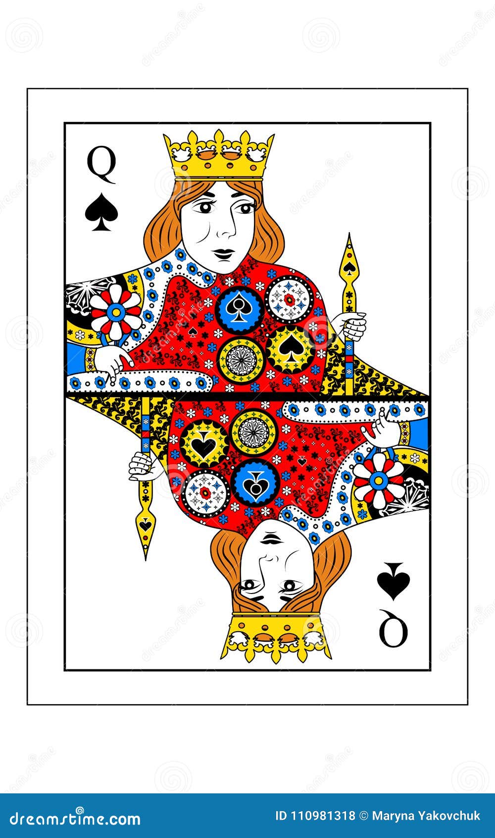 Queen of spades stock vector. Illustration of card, poker 110981318