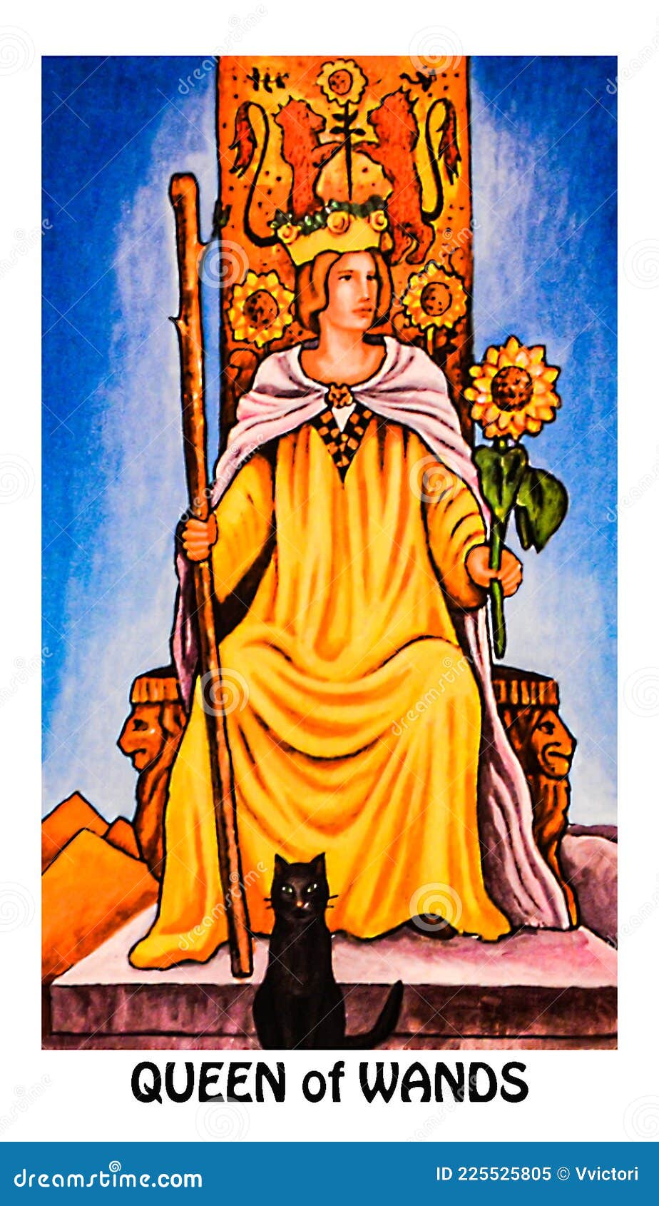 queen of wands tarot card capable, dynamic, powerful independent