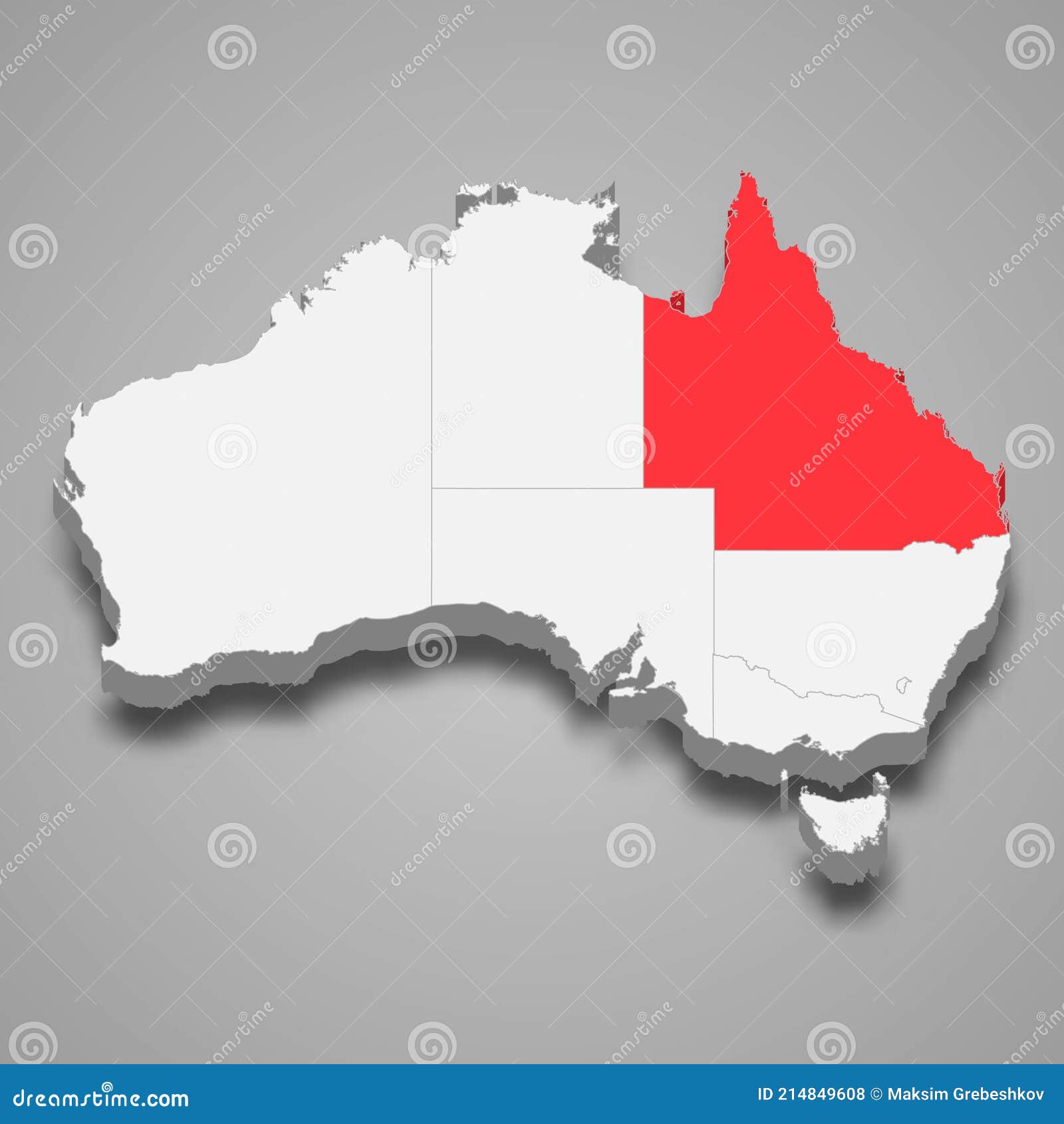 Queensland Region Location within Australia 3d Map Stock Vector
