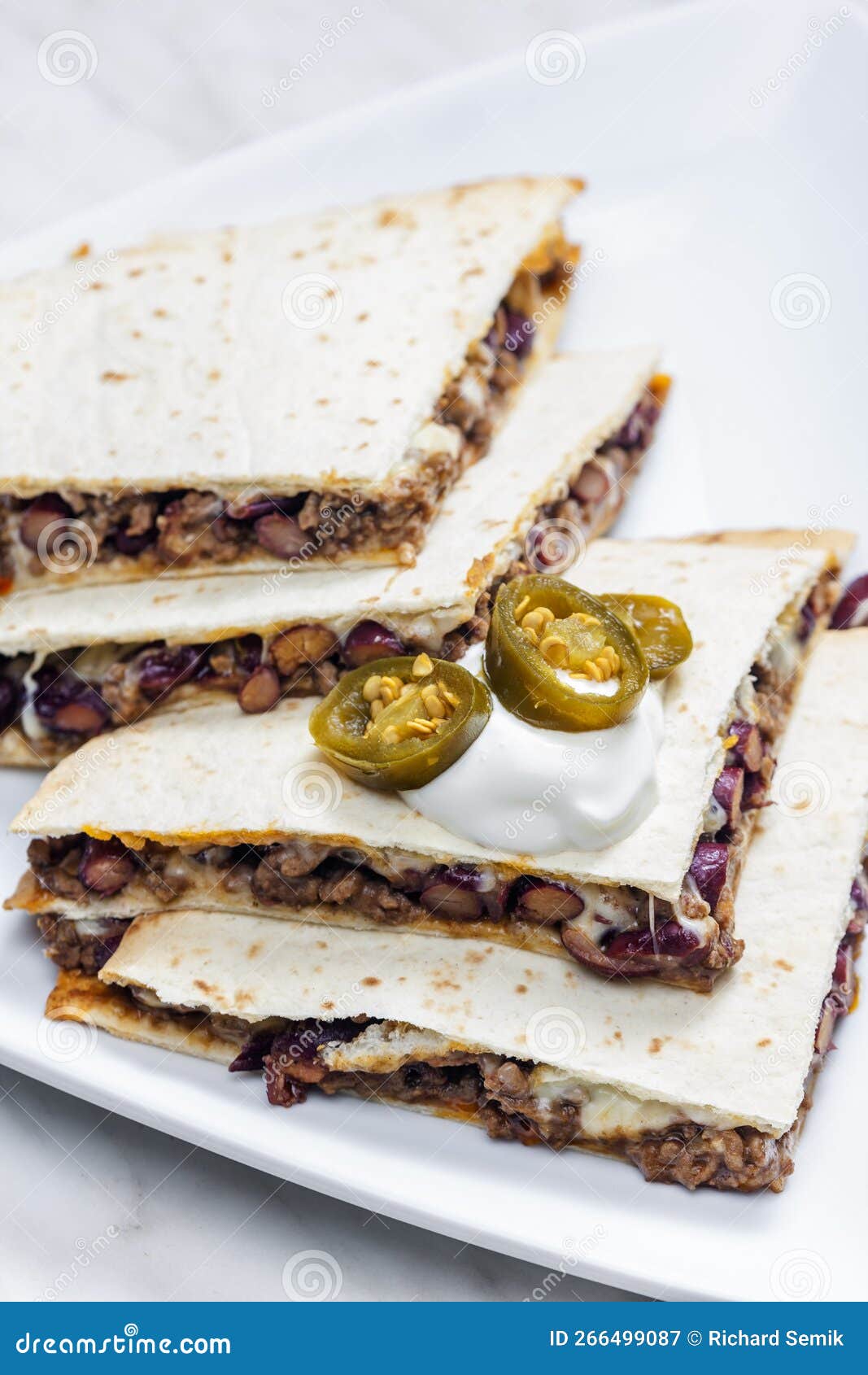 Quesadilla Filled with Minced Beef Meat, Beans and Cheese Stock Image