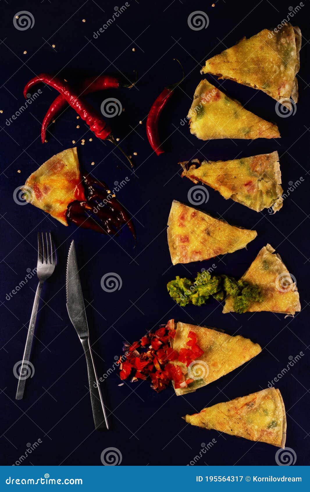 quesadilla with sauces