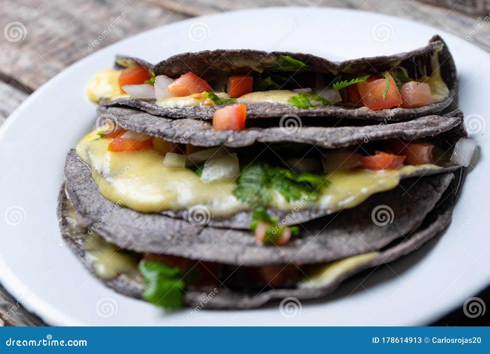 Quesadillas with Blue Corn Tortillas and Mexican Sauce Stock Image