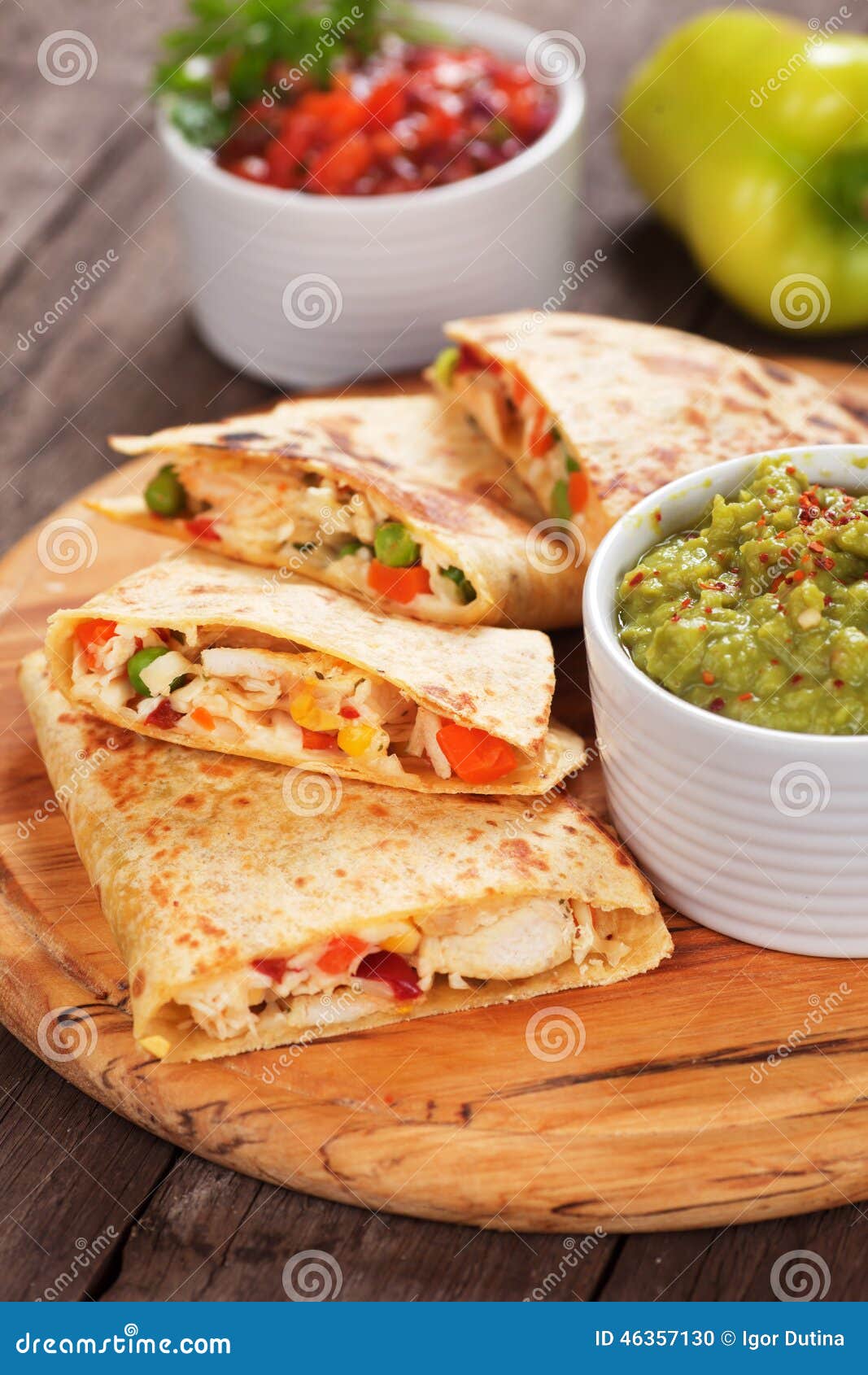 Quesadillas with Chicken Meat and Vegetables Stock Photo Image of