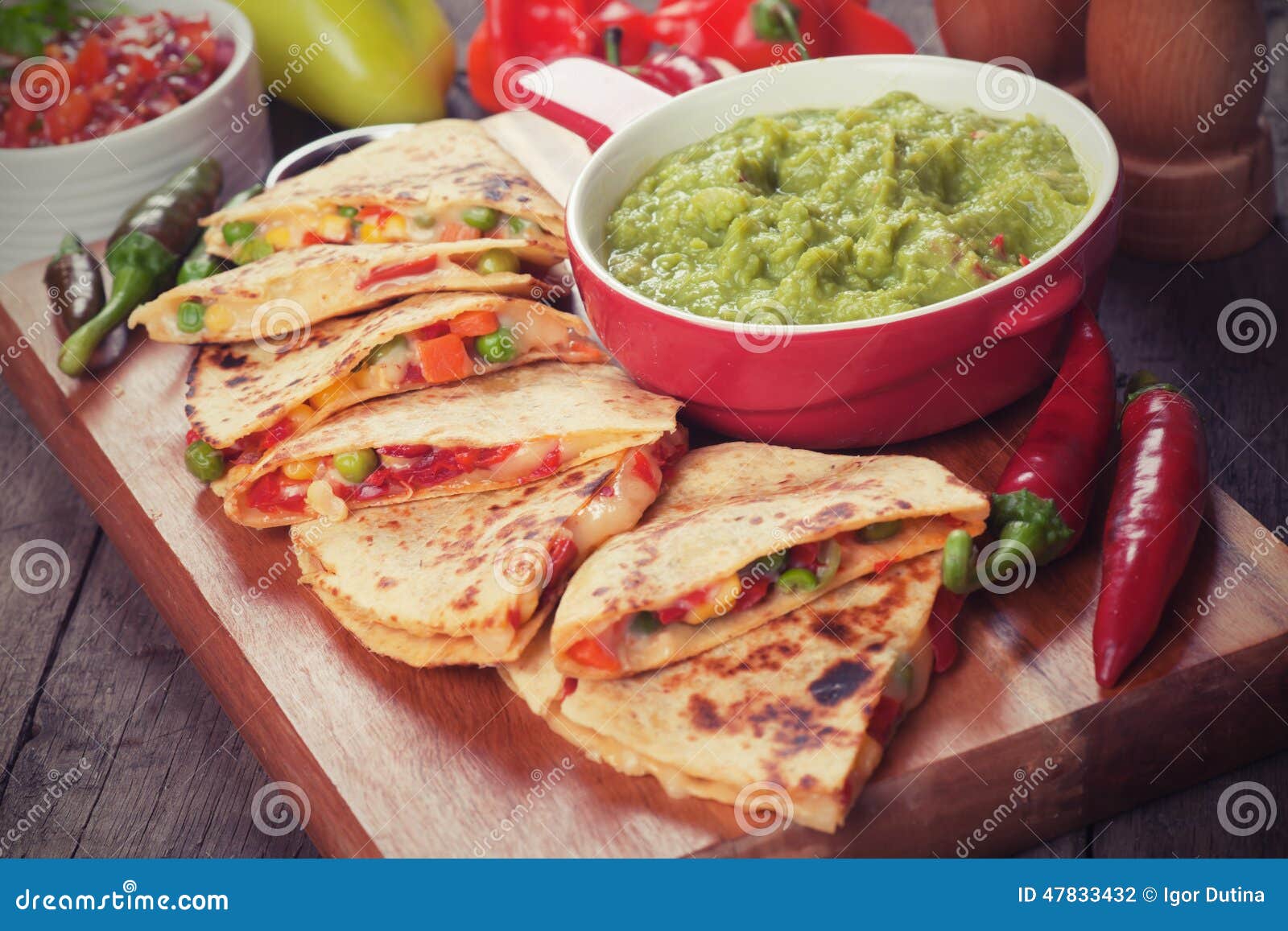 Quesadillas with guacamole stock photo. Image of sauce 47833432