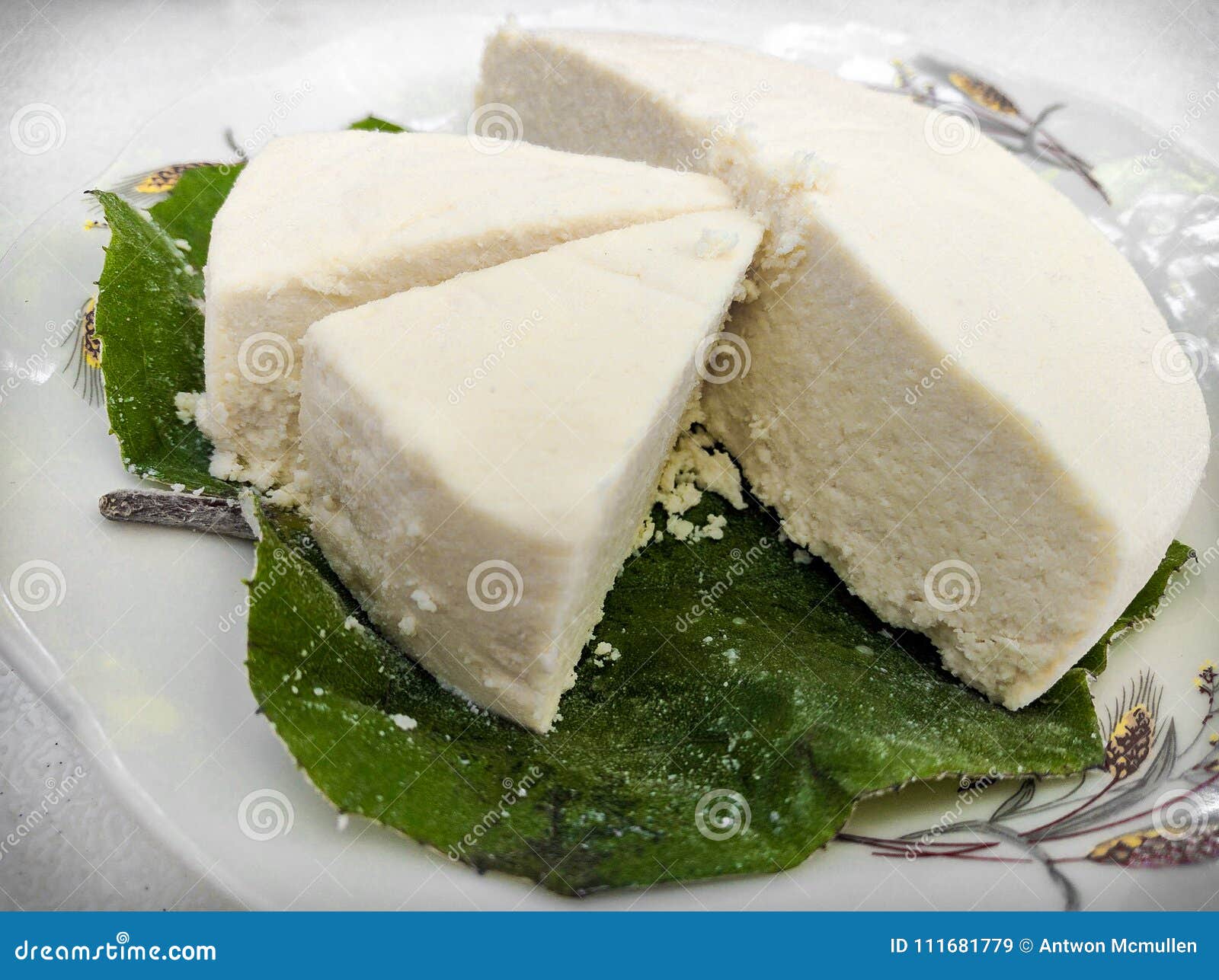 queso fresco served on a natural leaf.