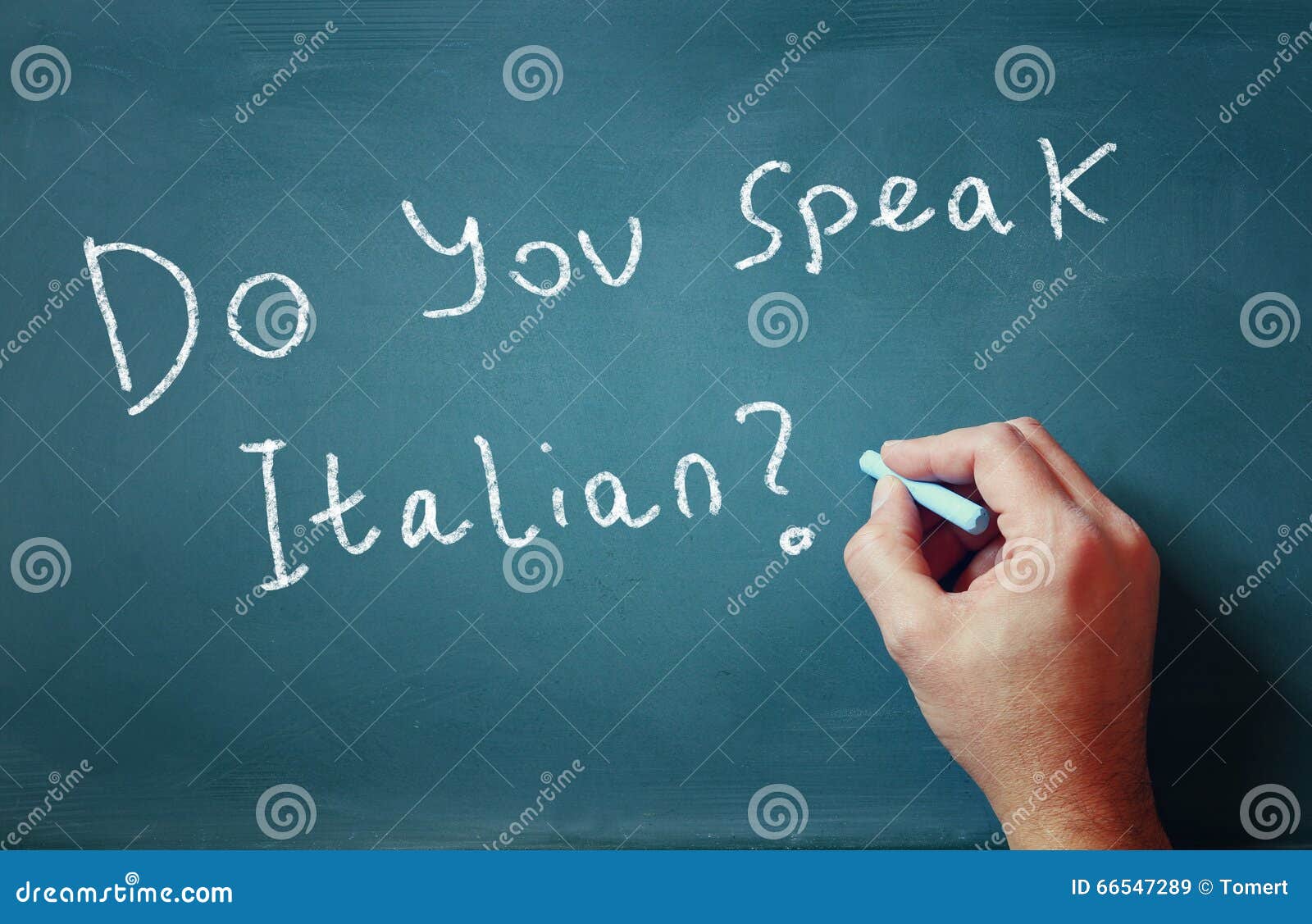 question do you speak italian written chalkboard male hand 66547289