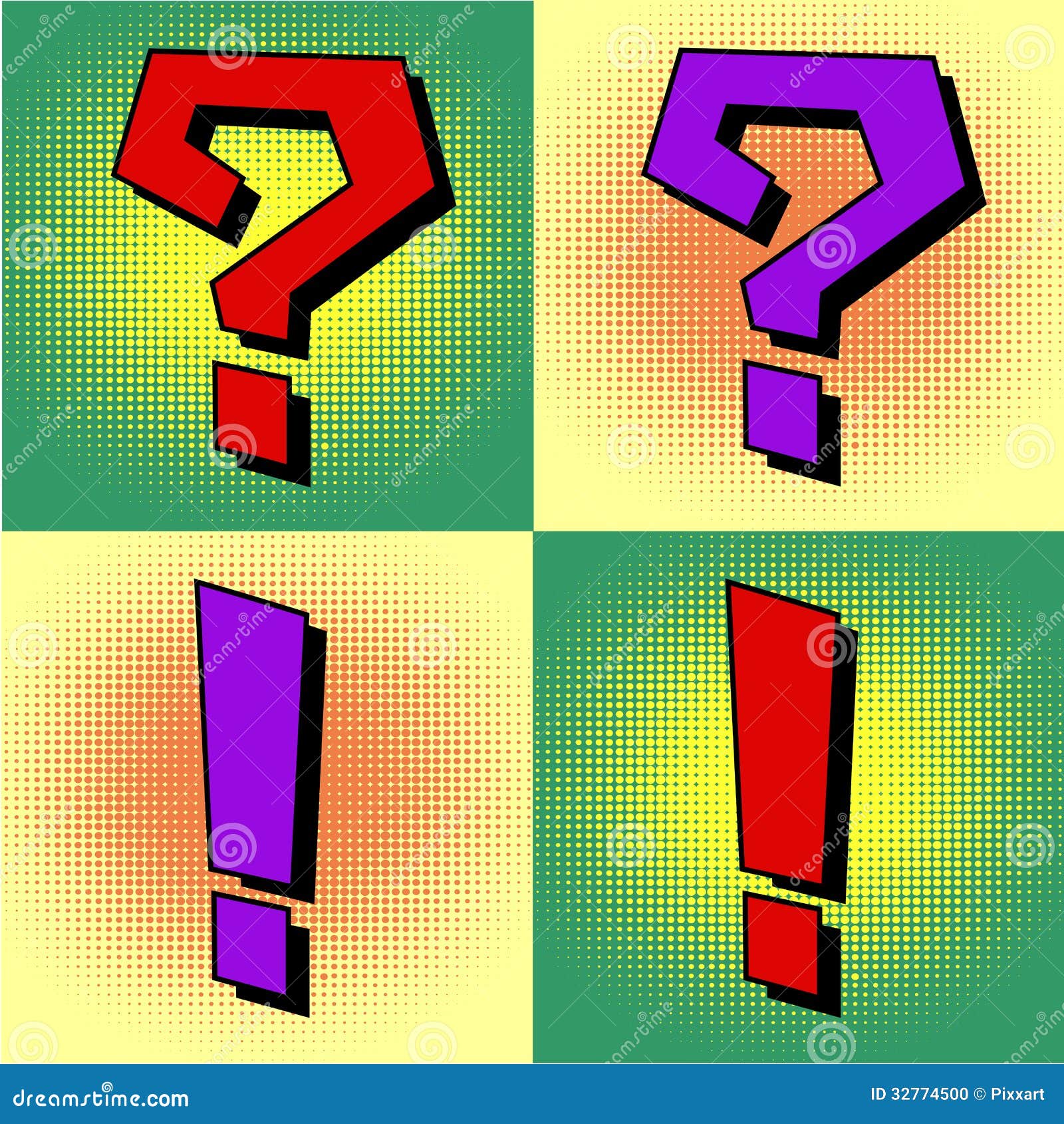 Question and Exclamation Mark in Pop Art Style Stock Vector