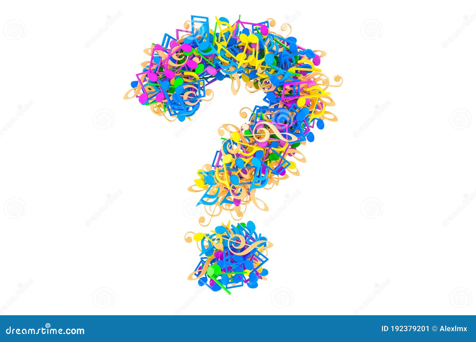Question Mark from Colored Musical Notes. 3D Rendering Stock