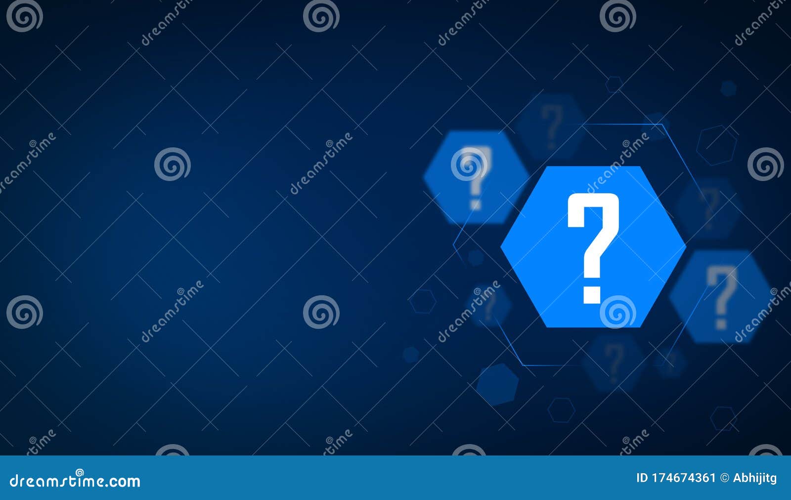 Question Mark Concept On Blue Background, Digital Hexagon Question Mark