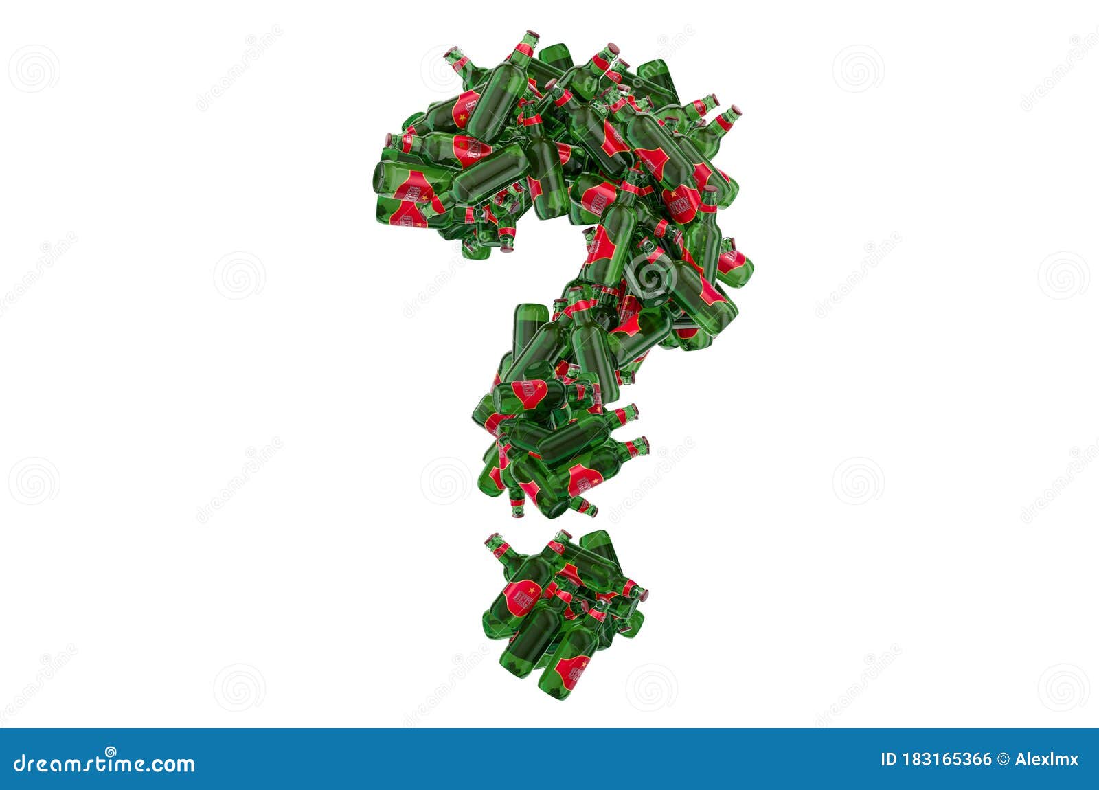 Question Mark from Glass Beer Bottles, 3D Rendering Stock Illustration