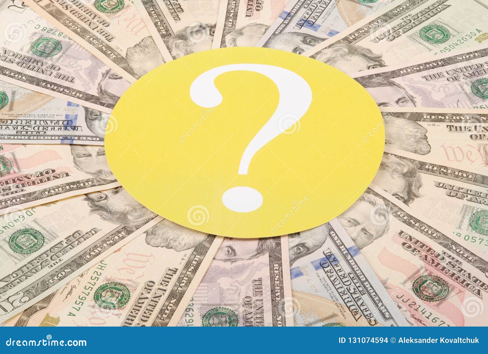 Question Mark on Mandala Kaleidoscope from Money. Stock Photo Image