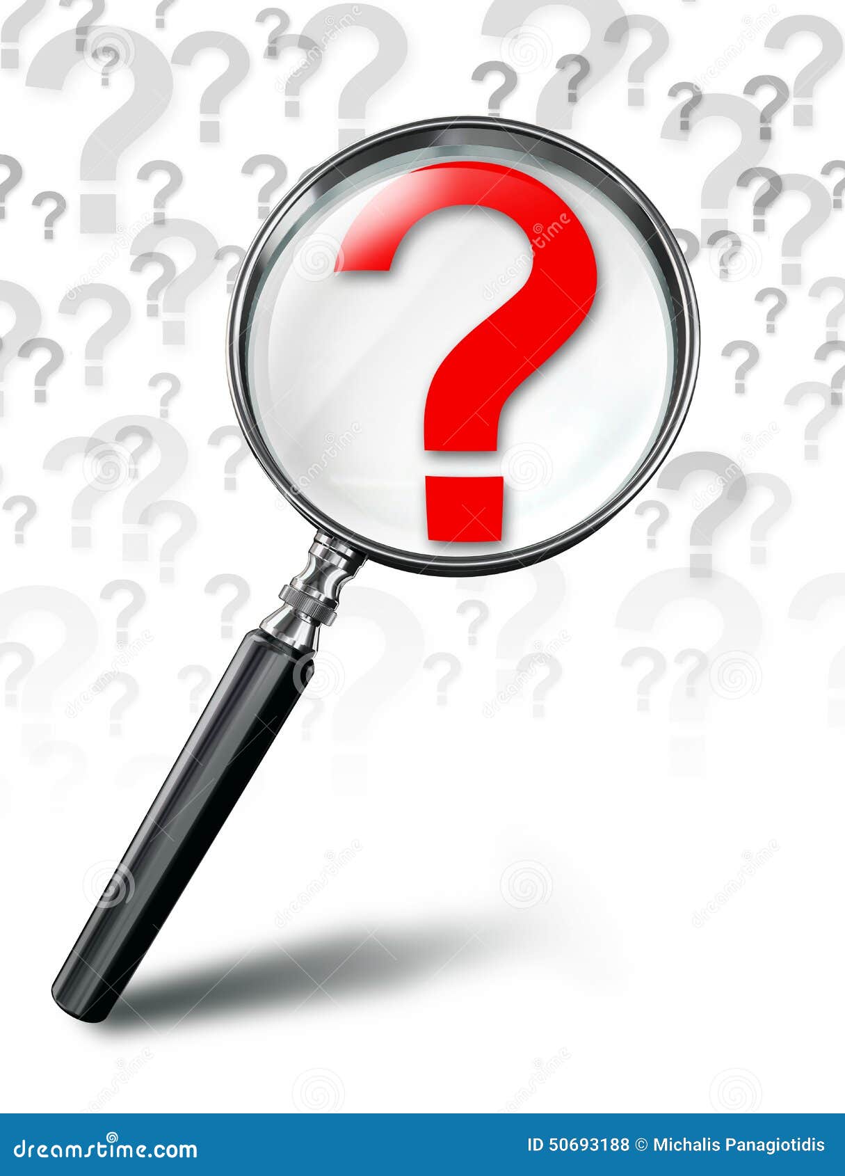 Question Mark Red Symbol and Magnifying Glass Stock Illustration