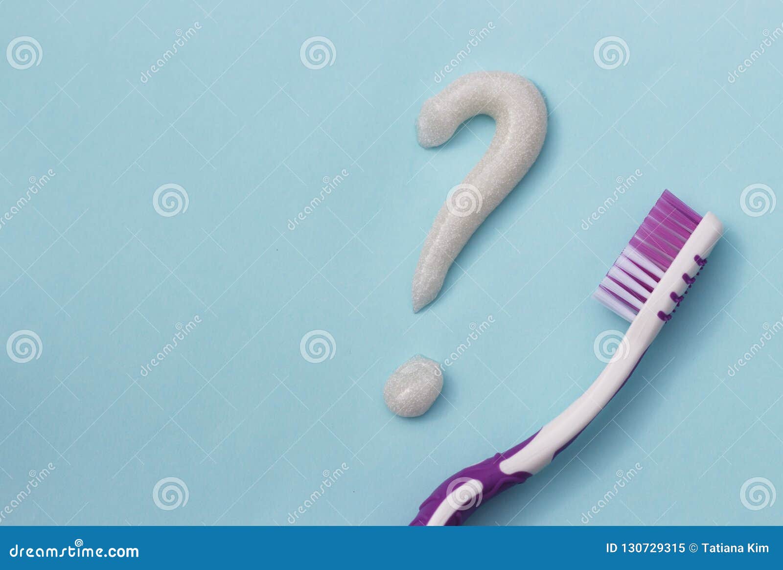 Question Mark from Toothpaste and Toothbrush on Blue Background, Toothpaste Selection Concept