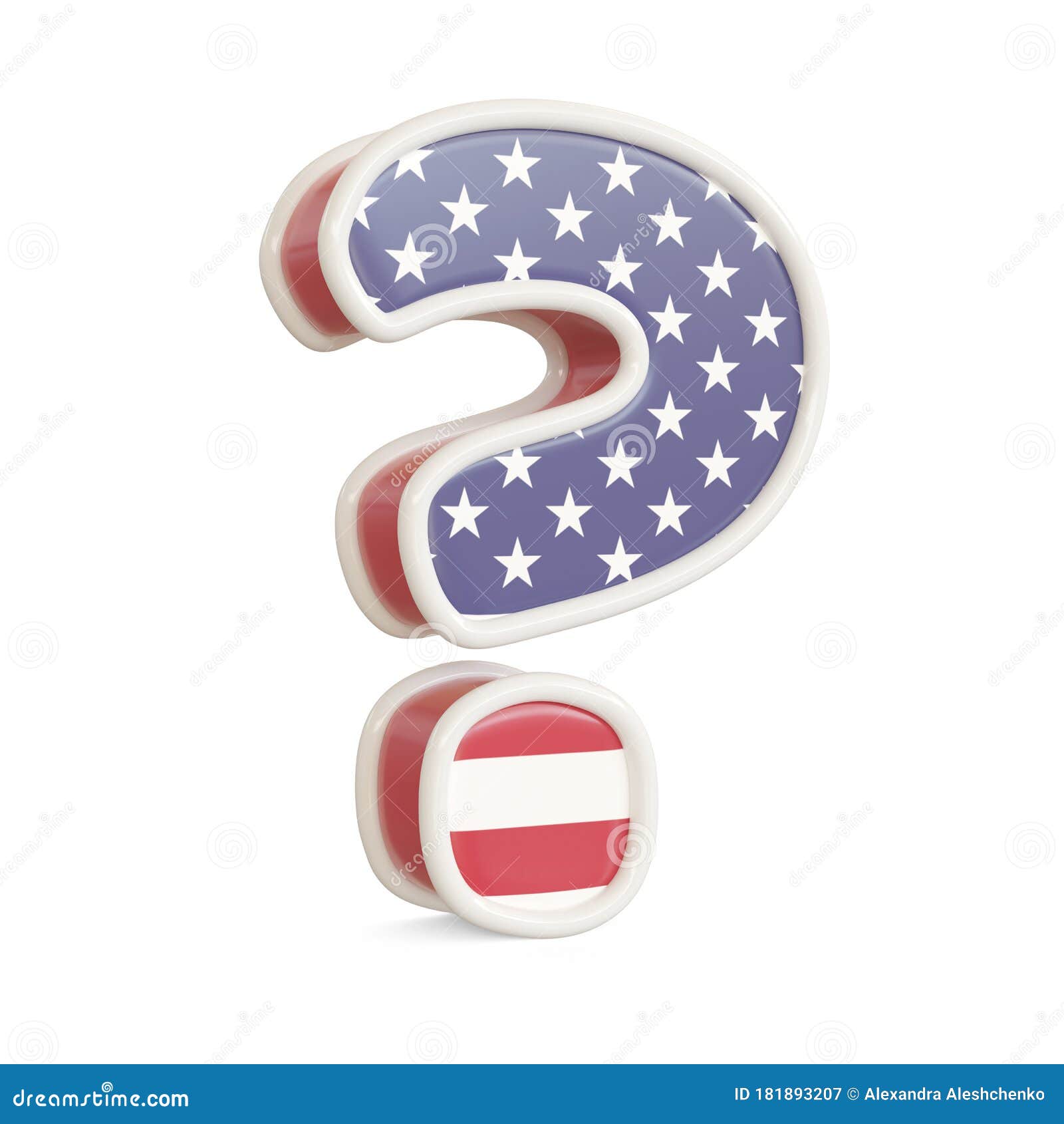 Question Mark with USA Flag Colors Isolated on a White Background Stock