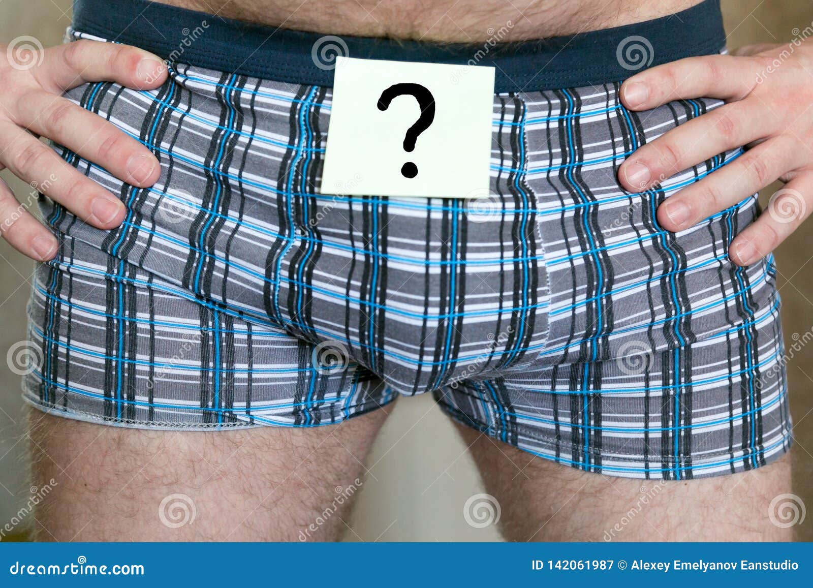 Question Mark on a Sticker of Men`s Panties Stock Image - Image of