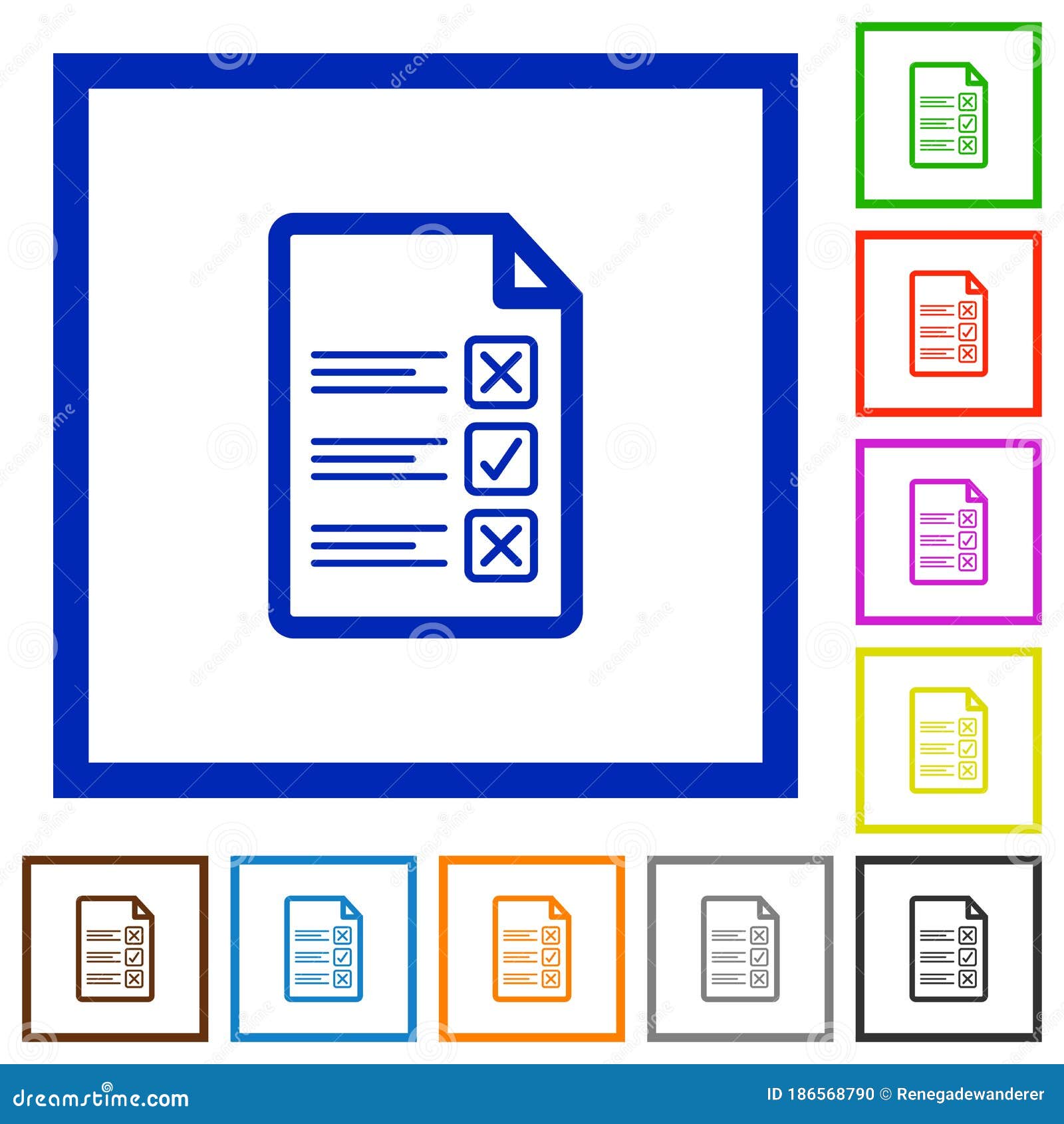 Questionnaire Document Flat Framed Icons Stock Vector Illustration of
