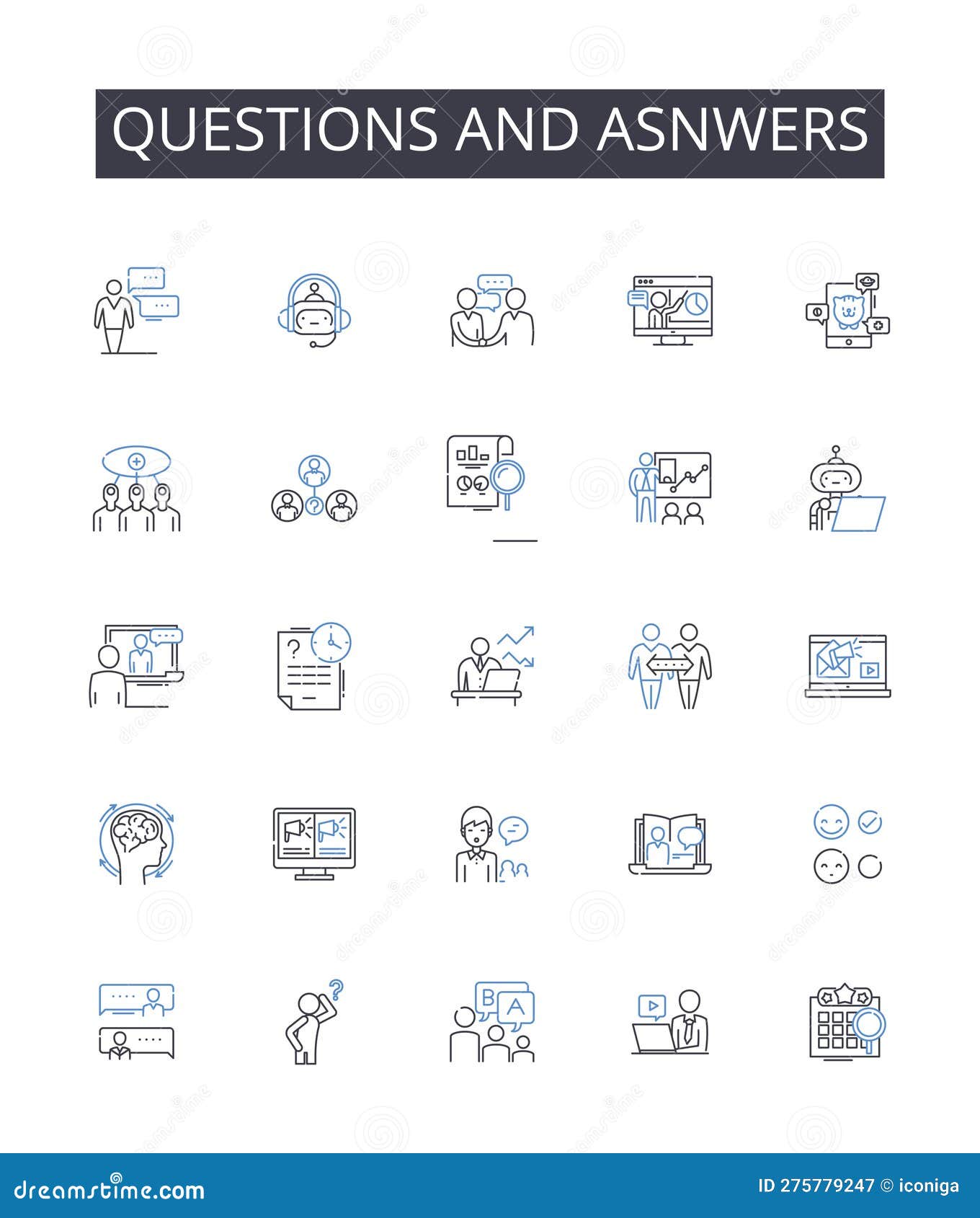 questions and asnwers line icons collection. inquiries and responses, interrogations and replies, queries and solutions