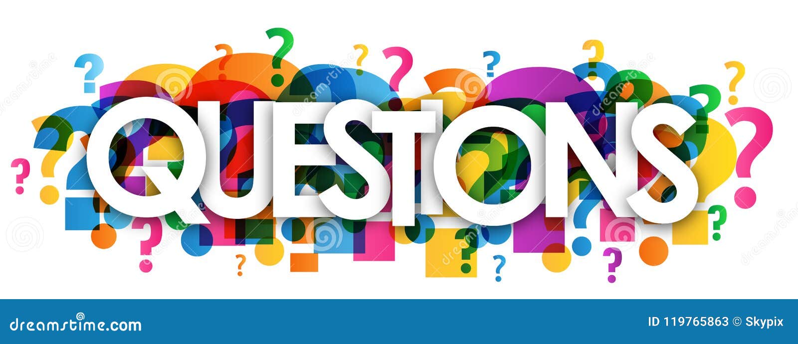 questions colorful overlapping question marks banner