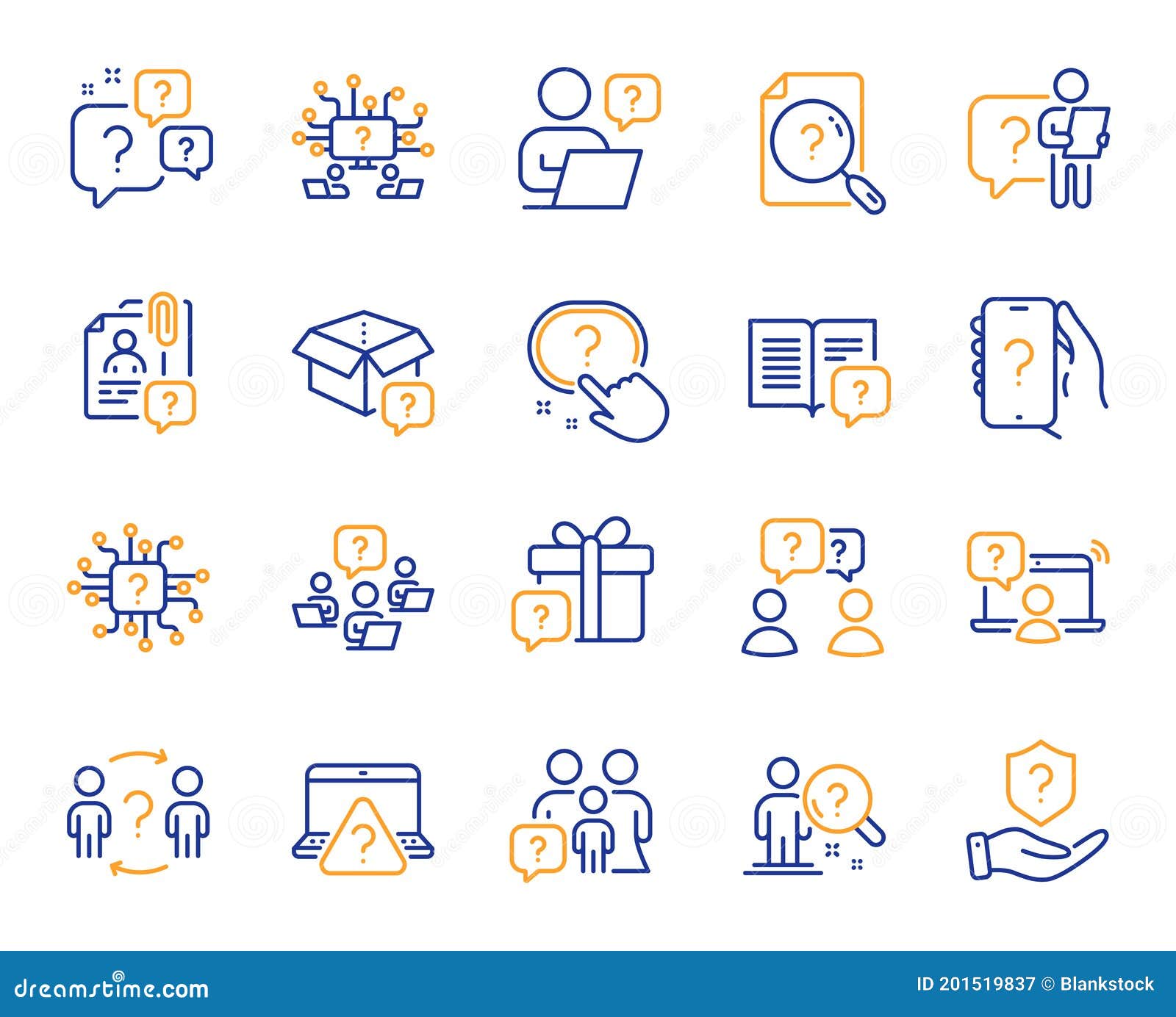 Questions Line Icons. Artificial Intelligence Computer, Phone with