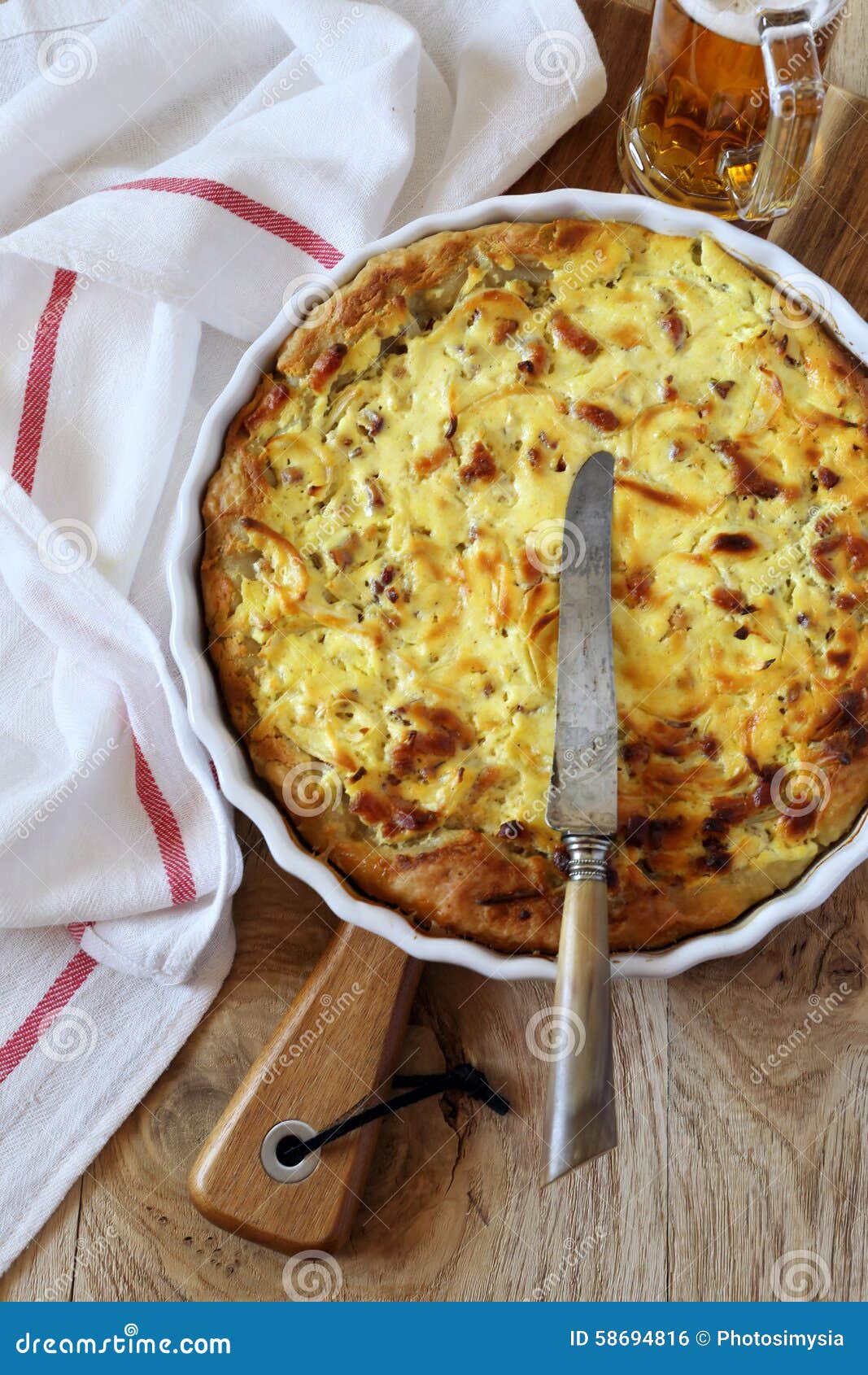 Quiche Lorraine, French Pie and Beer Stock Photo - Image of bakery ...