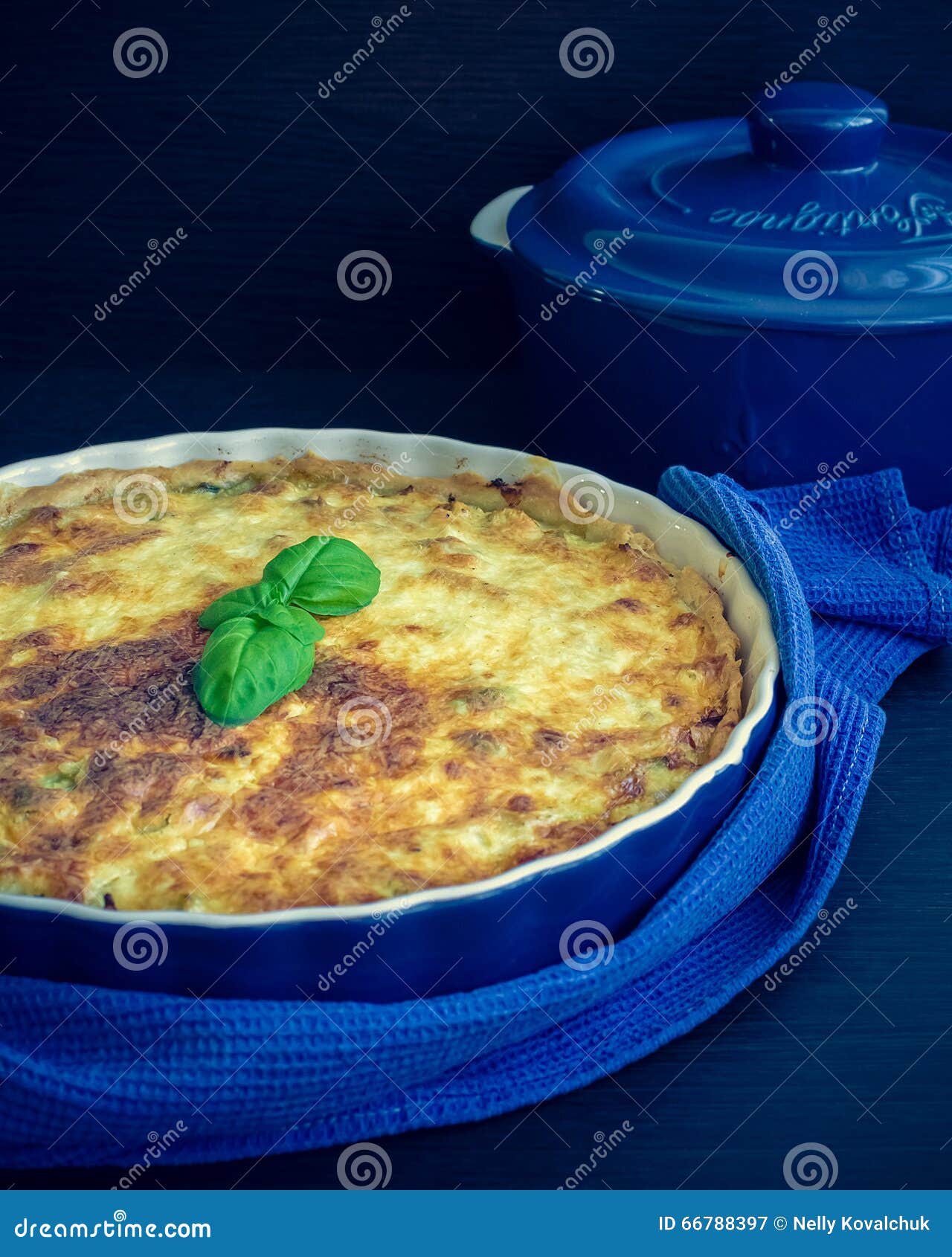 Quiche Lorraine Pie with Chicken, Mushrooms and Broccoli Stock Image