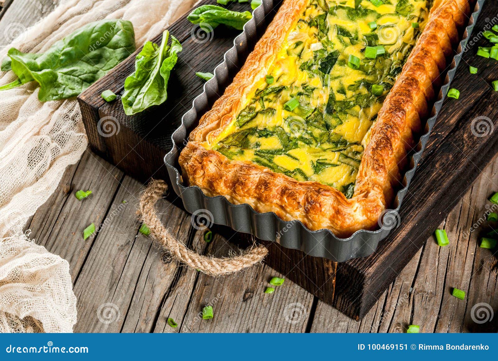 Quiche Lorraine with Spinach and Green Onion Stock Image - Image of ...