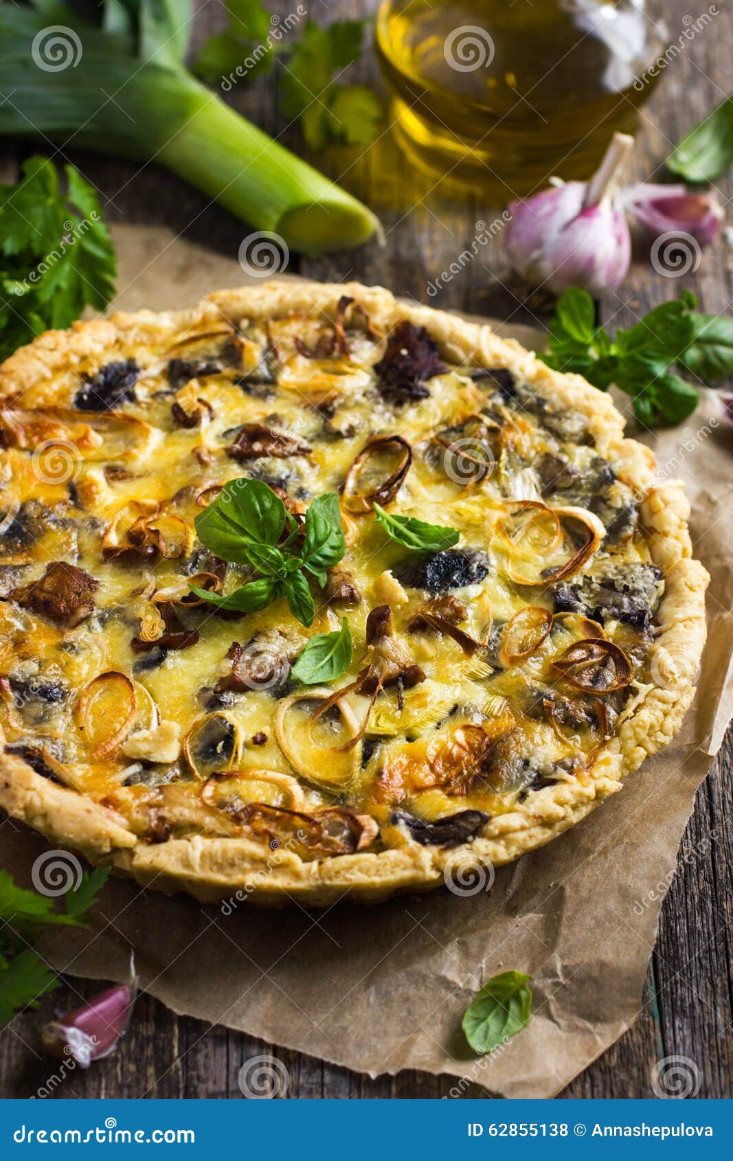 Quiche with Mushrooms, Leek and Cheese Stock Photo Image of gourmet