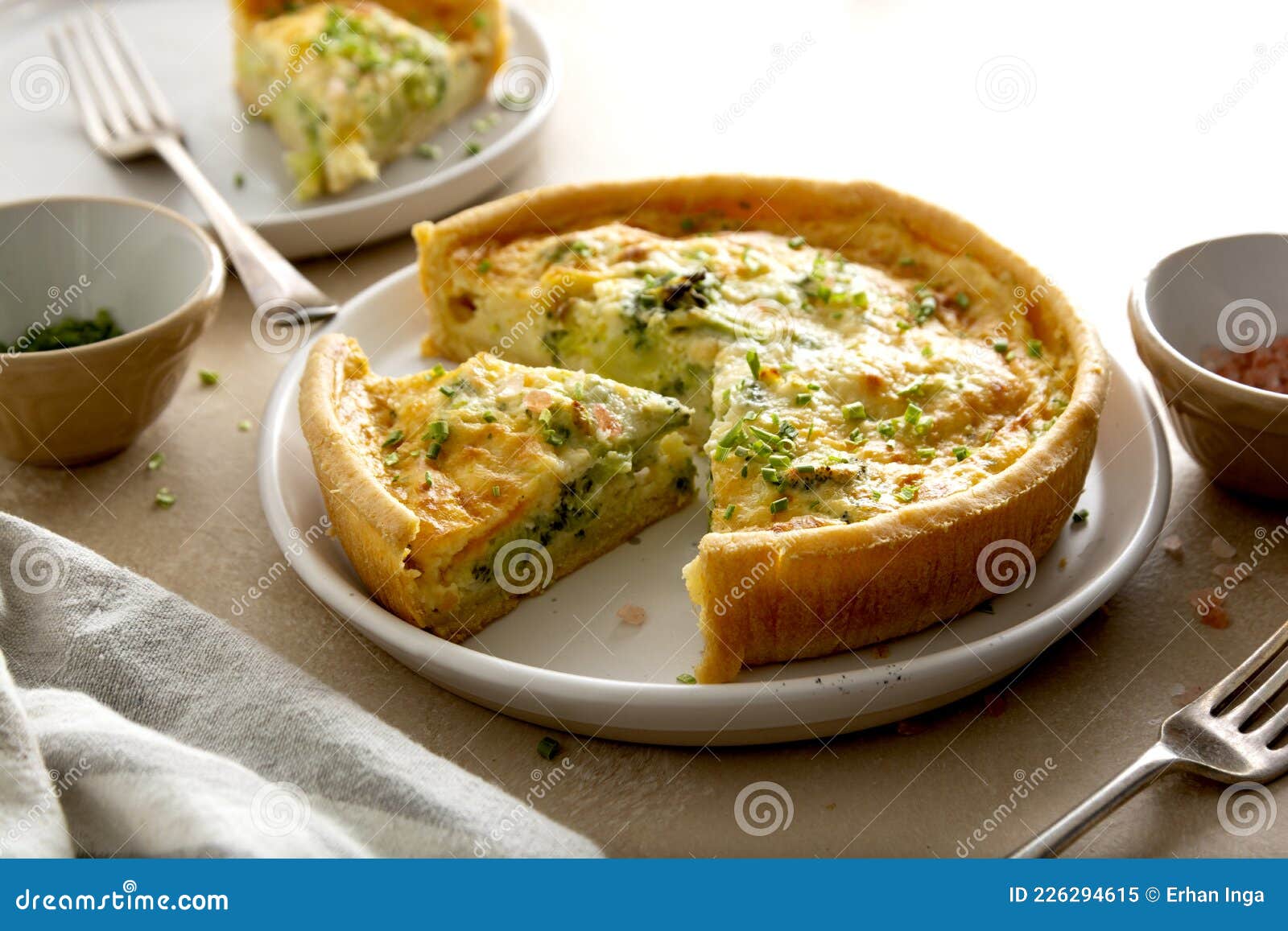 Quiches Lorraine Pie with Bacon and Spinach. Top View Home Baked Pastry ...
