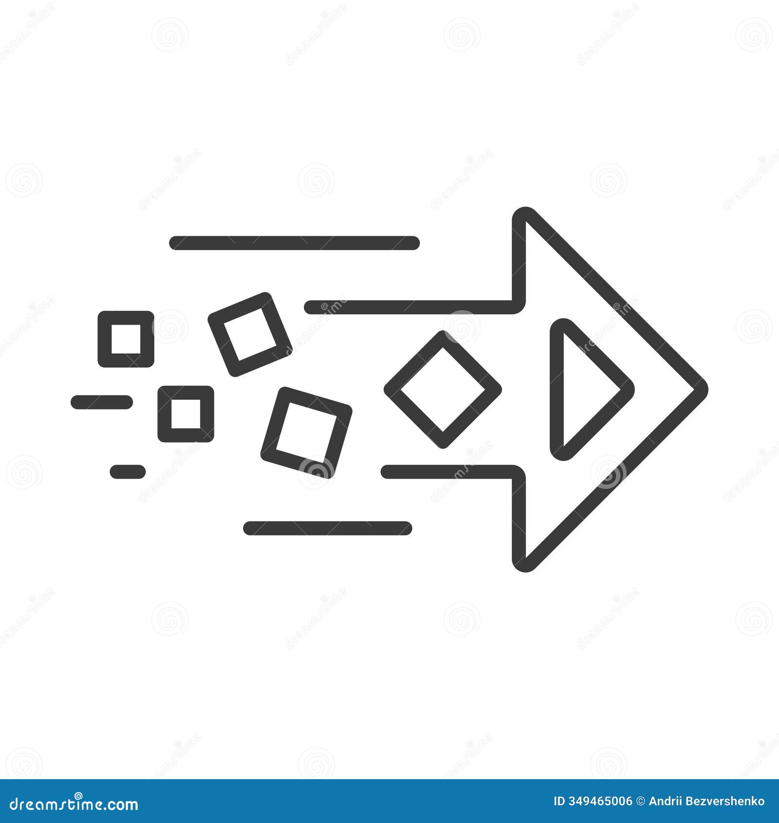 quick arrow with squares icon in line . quick, arrow, squares, motion, direction, speed, dynamic on white