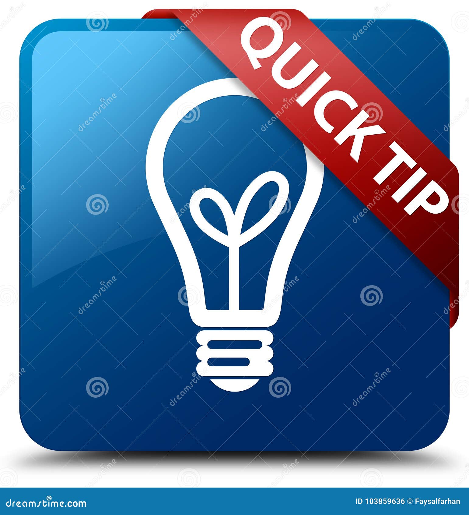 quick tip (bulb icon) blue square button red ribbon in corner