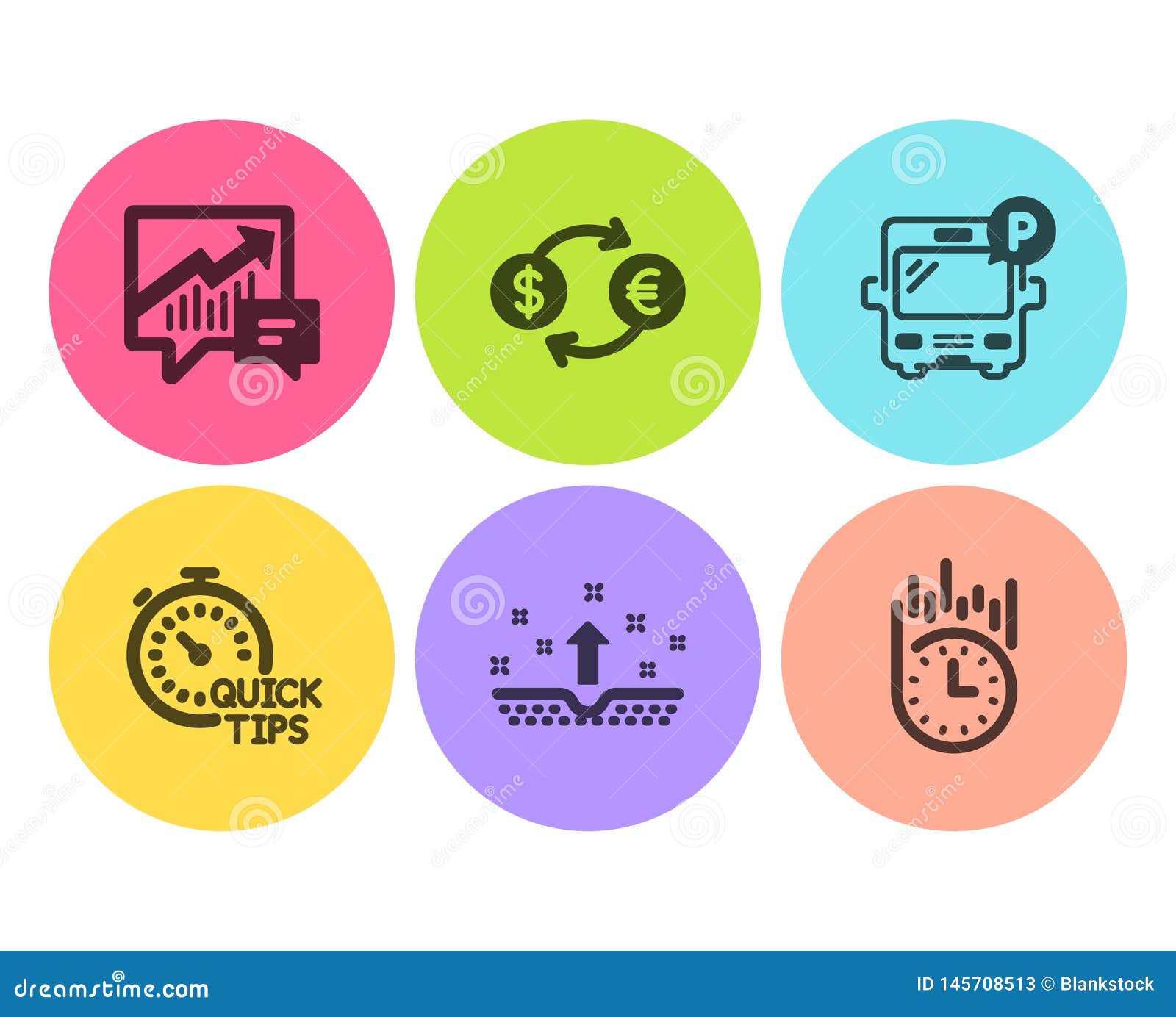 Quick Tips Bus Parking And Currency Exchange Icons Set Accounting - 