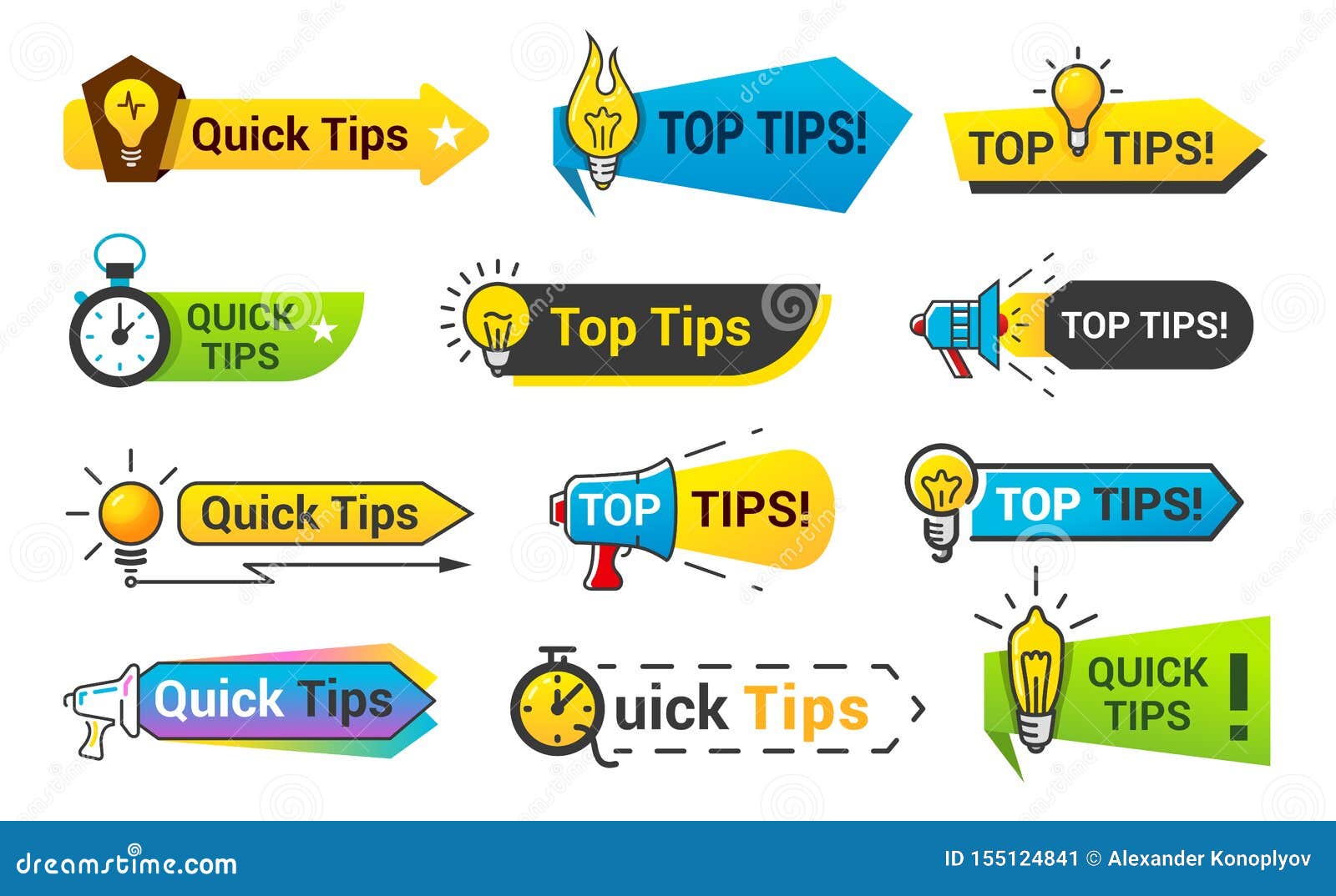 quick tips icon set, information banner 