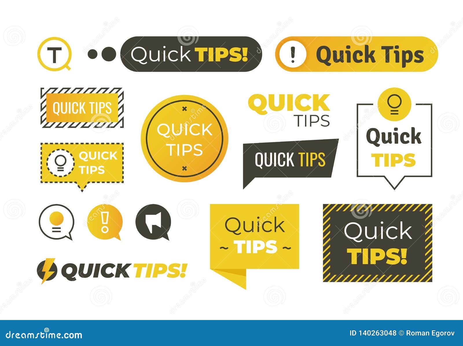 quick tips s. helpful tricks logos and banners, advices and suggestions emblems.  quick helpful tips