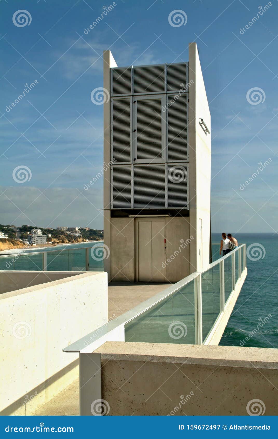 modern elevator for access to the beach in albufeira, algarve - portugal