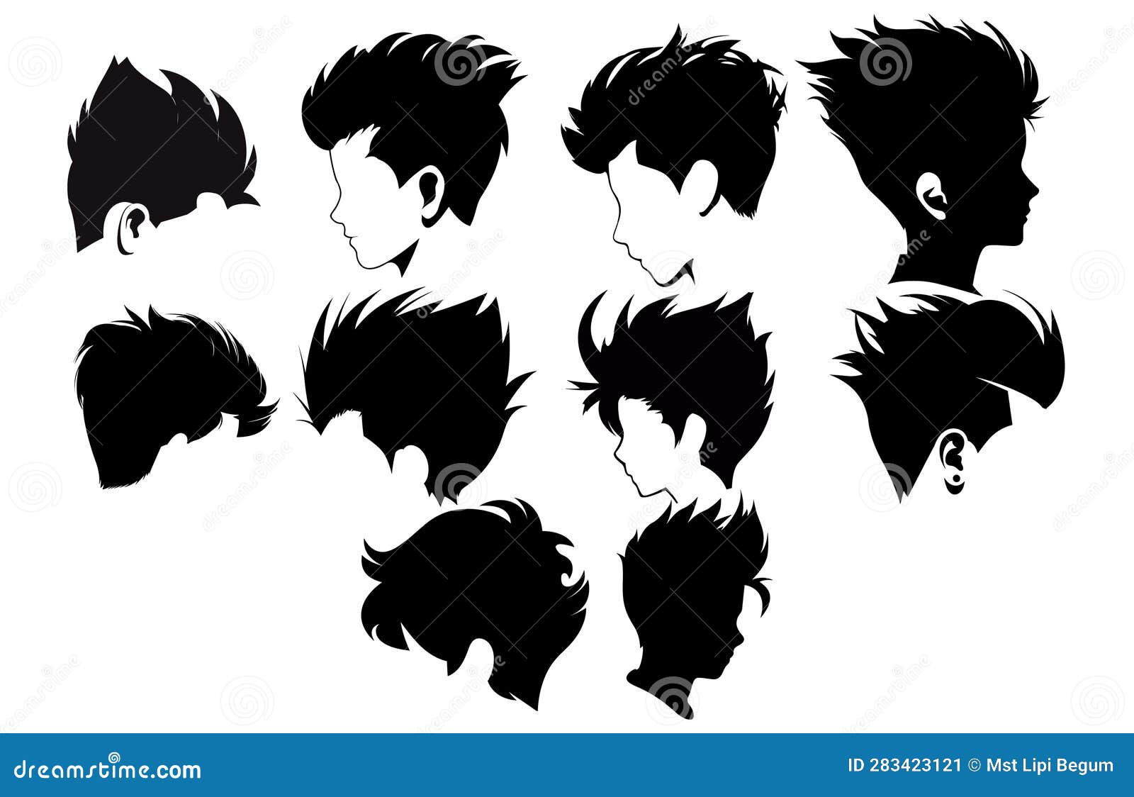 Quiff Hair Style Silhouette Clipart,trendy Stylish Man Hairs,set of Men
