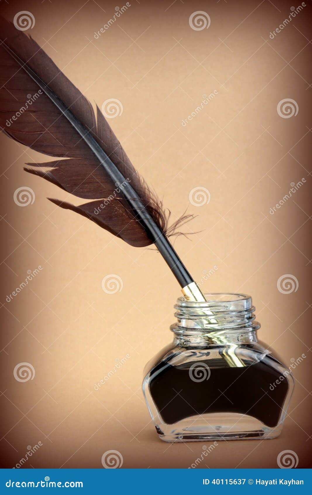 Quill Pen in Glass Ink Bottle Stock Image Image of drop, black 40115637