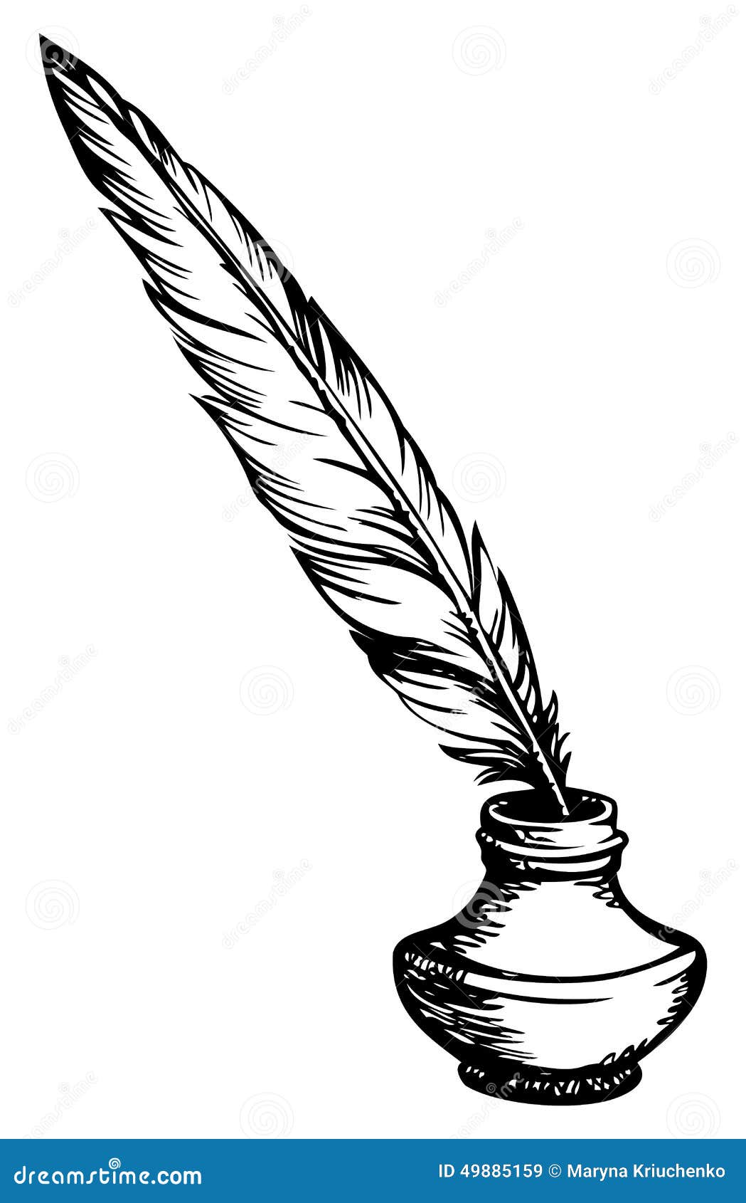 quill pen in inkpot.  sketch