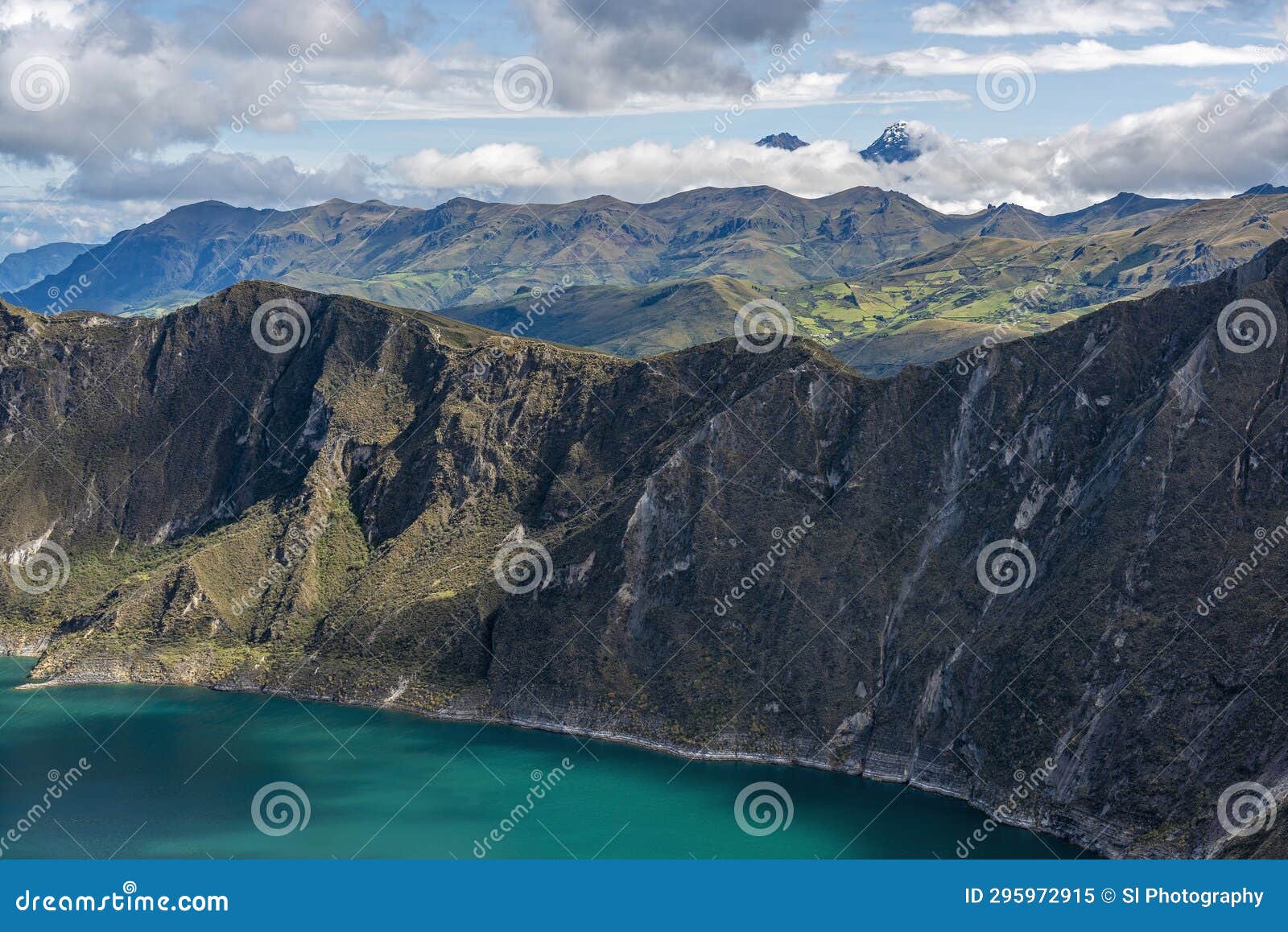 Quilotoa Lagoon and Ilinizas Peaks, Ecuador Stock Image - Image of ...