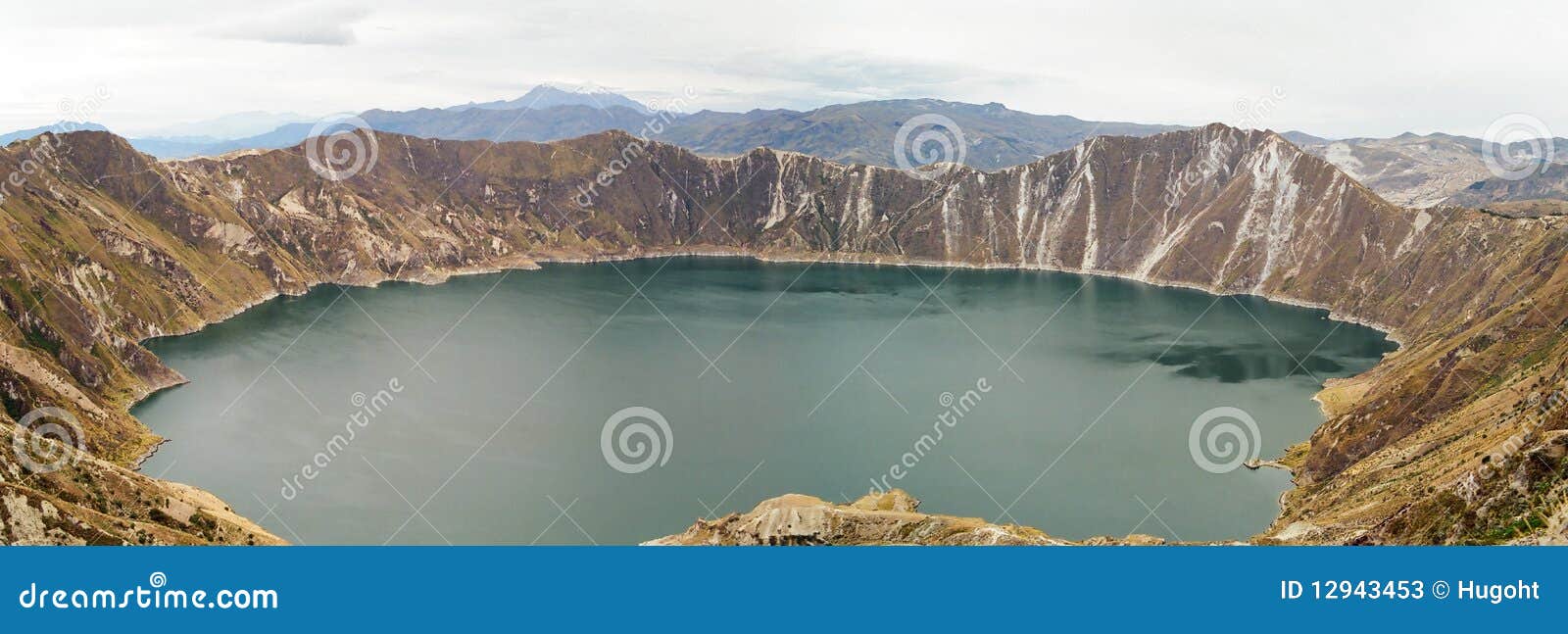 quilotoa lake in volcano crater, ecuador